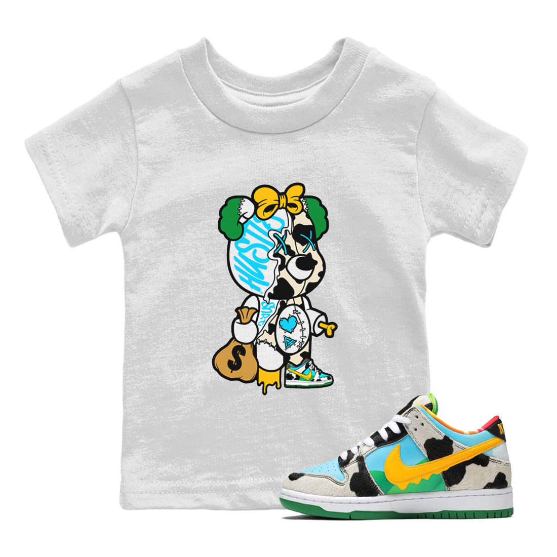 Stitched Hustle Bear Kids Tops - Dunk Chunky Dunky