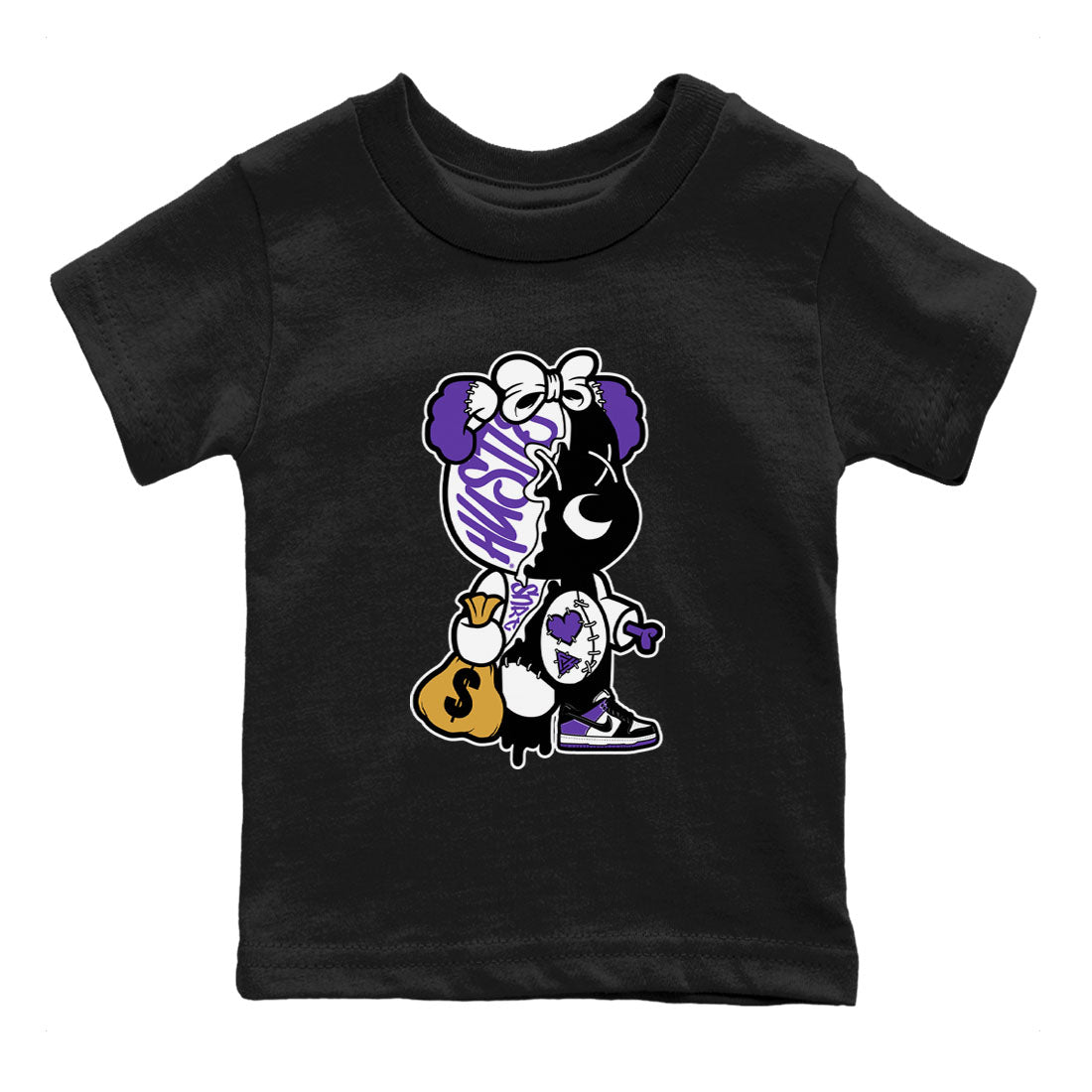 Stitched Hustle Bear snkmatch Tees Kids - Dunk Low Court Purple