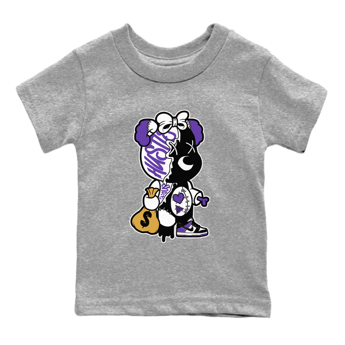 Stitched Hustle Bear snkmatch Tees Kids - Dunk Low Court Purple