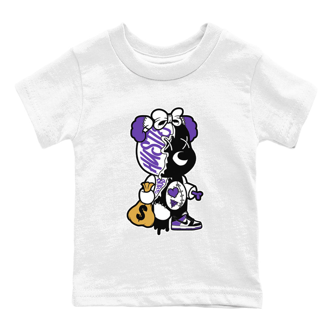 Stitched Hustle Bear snkmatch Tees Kids - Dunk Low Court Purple