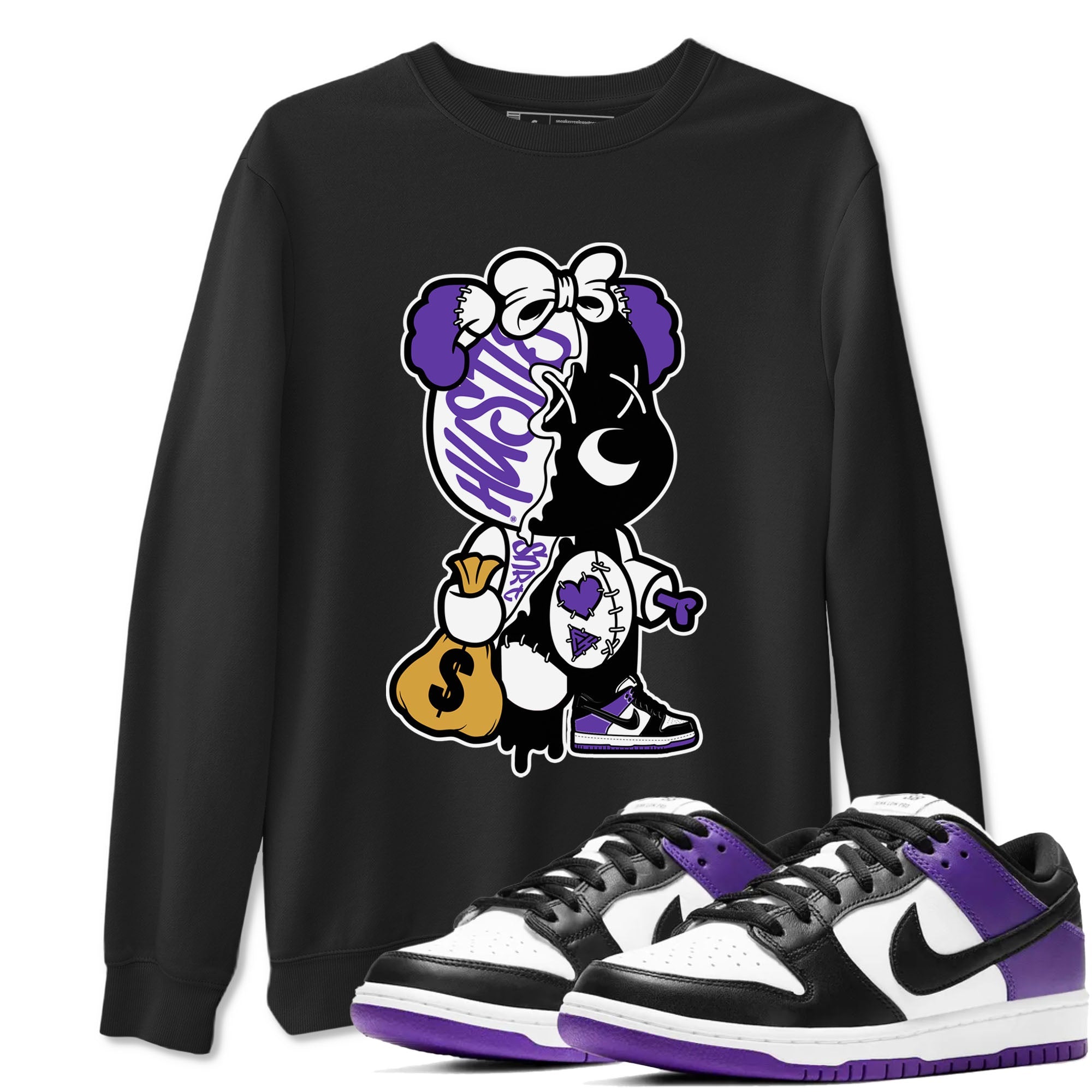 Stitched Hustle Bear snkmatch Tees - Dunk Low Court Purple