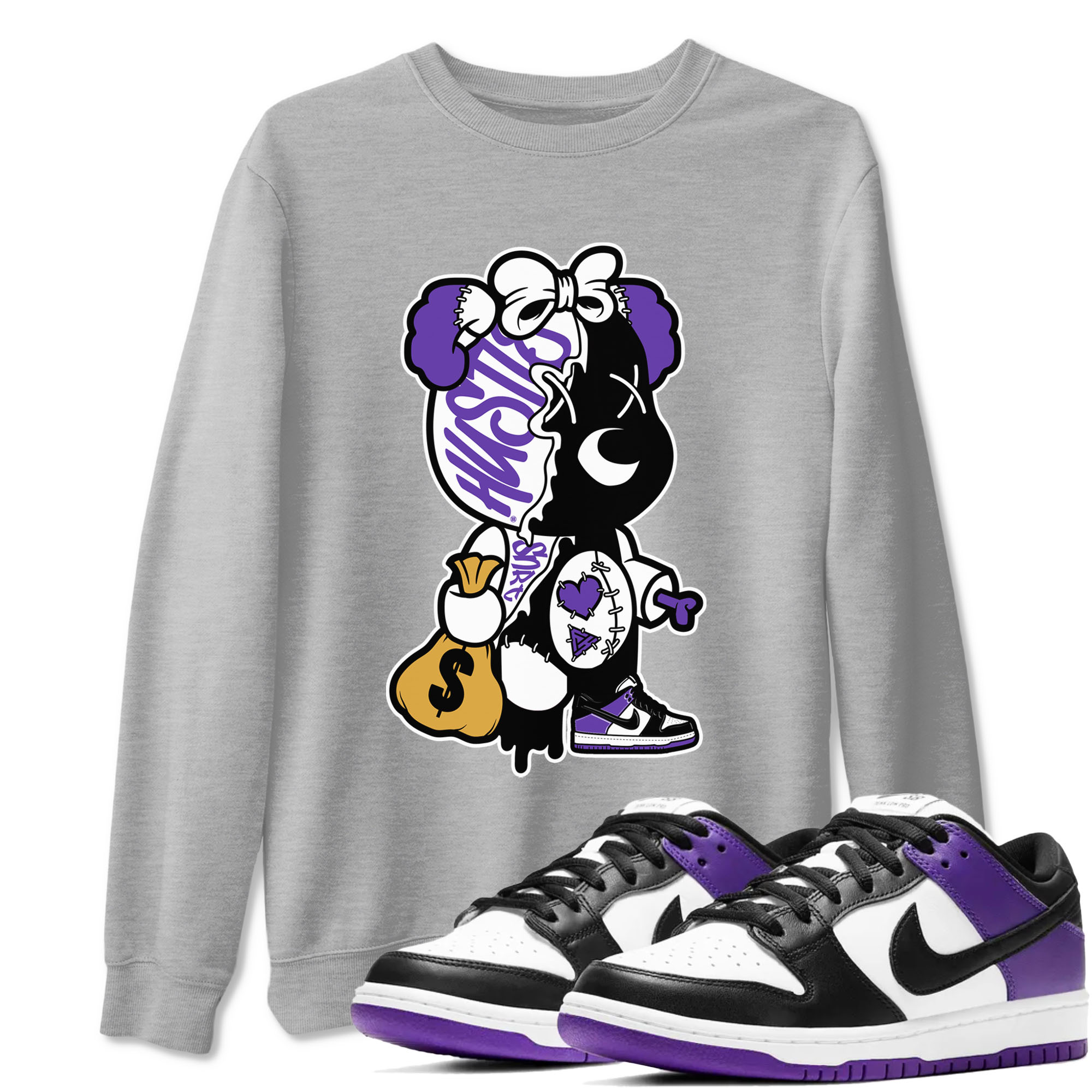 Stitched Hustle Bear snkmatch Tees - Dunk Low Court Purple