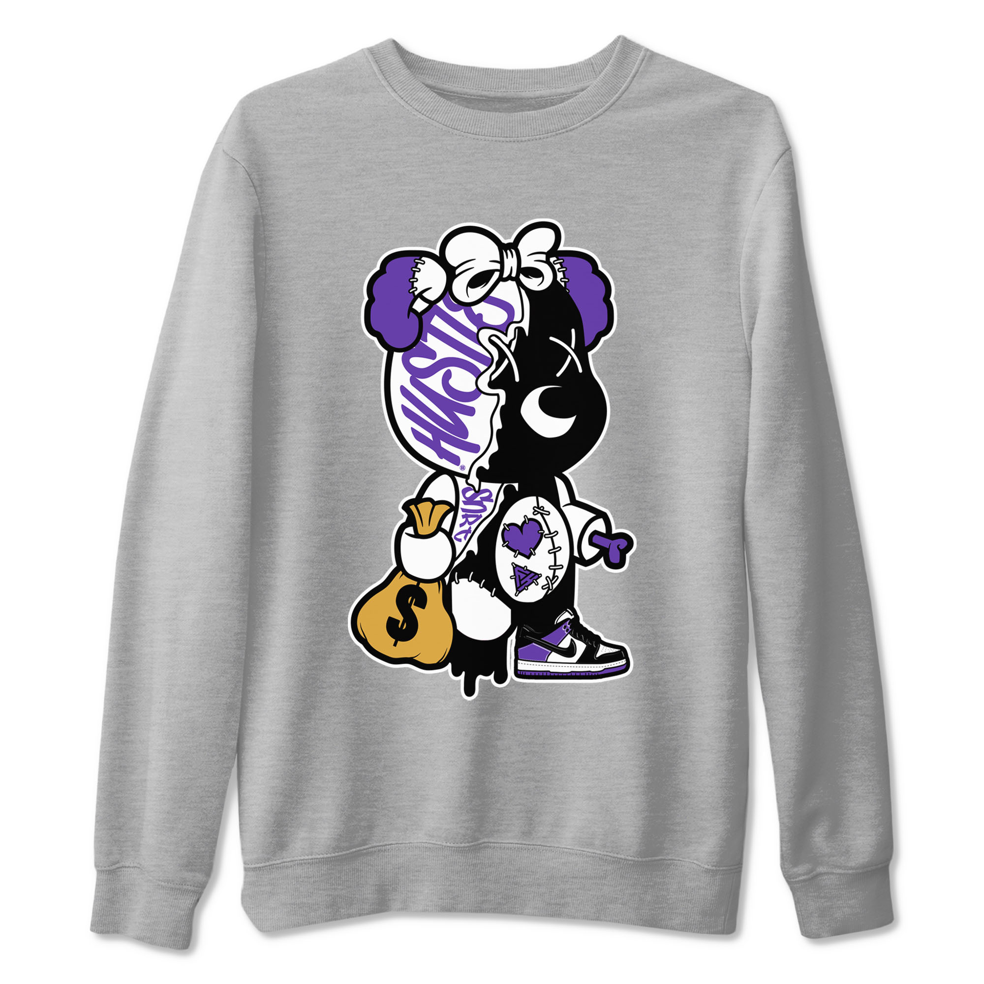 Stitched Hustle Bear snkmatch Tees - Dunk Low Court Purple