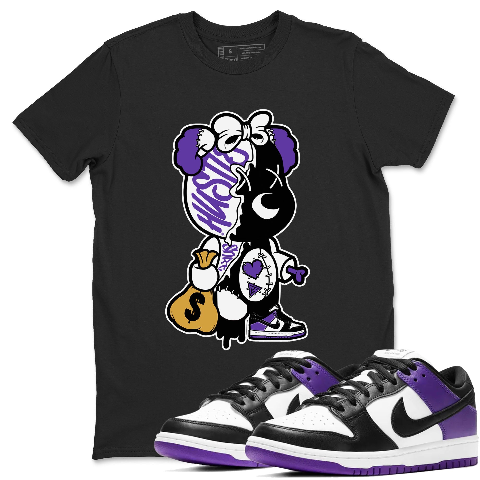 Stitched Hustle Bear snkmatch Tees - Dunk Low Court Purple