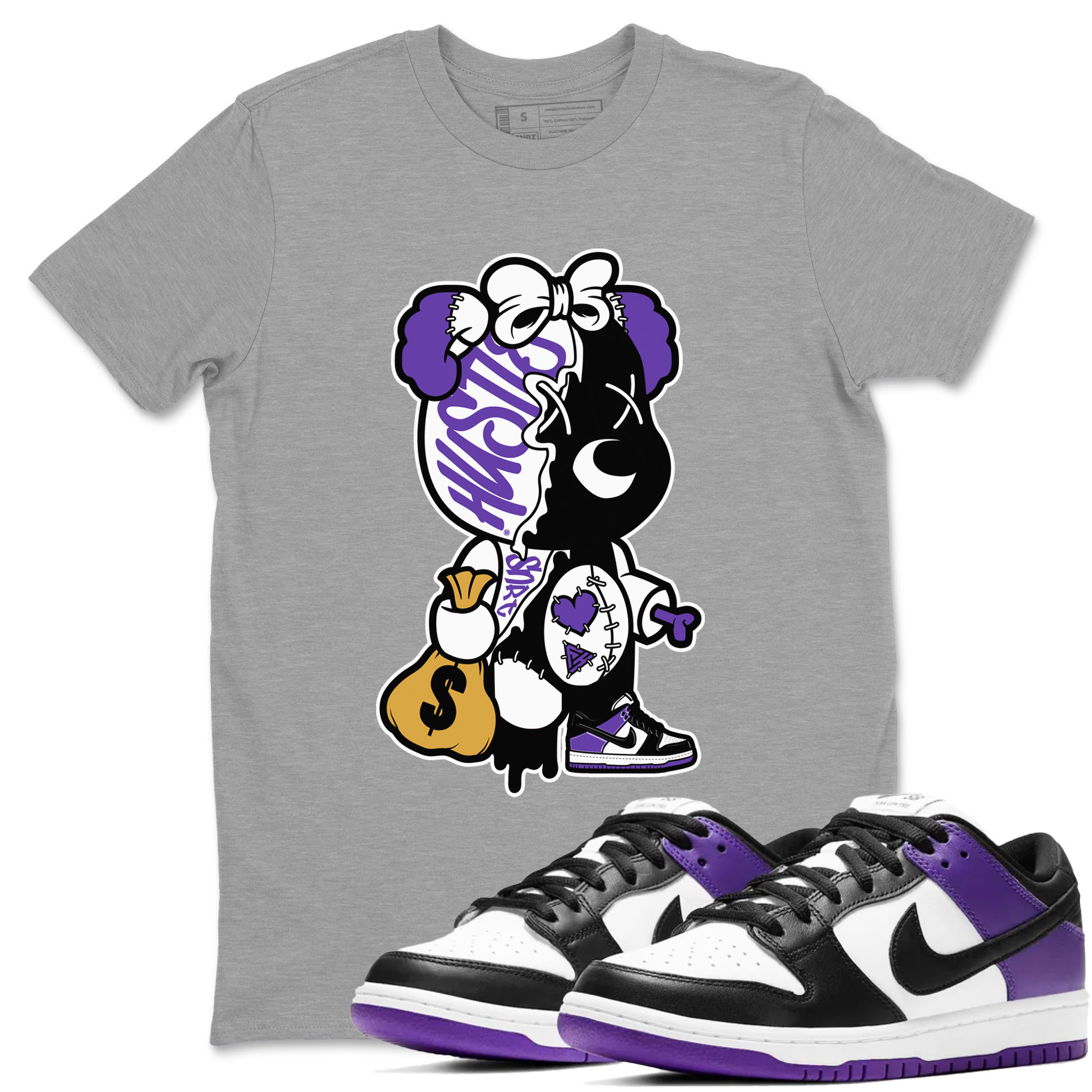 Stitched Hustle Bear snkmatch Tees - Dunk Low Court Purple