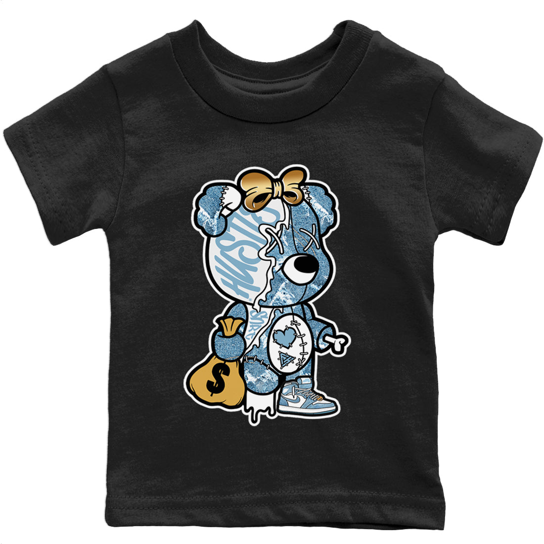 Stitched Hustle Bear Kids Tops - Air Jordan 1 Denim