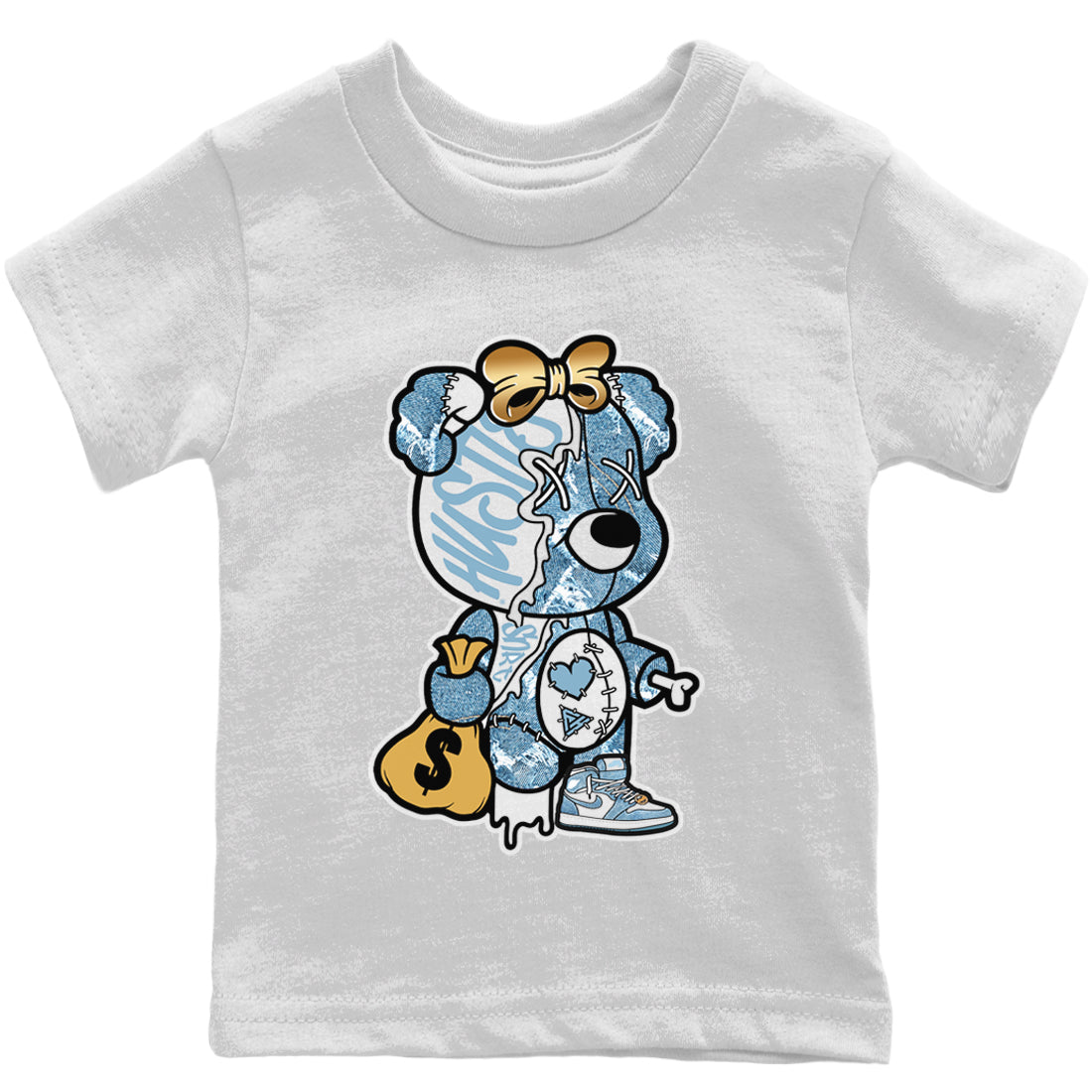 Stitched Hustle Bear Kids Tops - Air Jordan 1 Denim