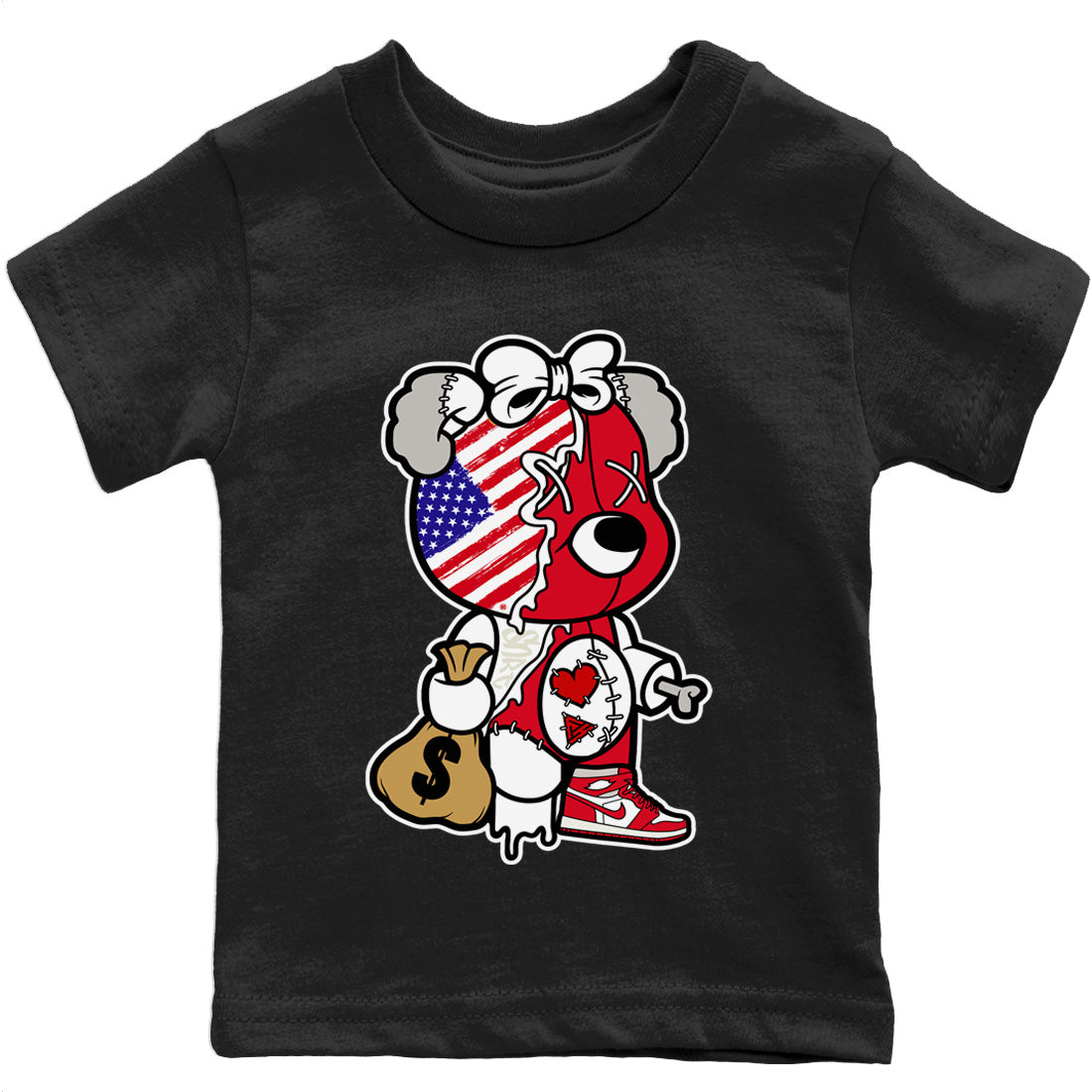 Stitched Hustle Bear Kids Tops - Air Jordan 1 Newstalgia