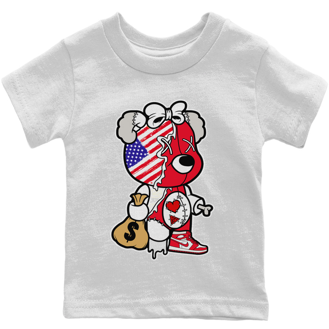 Stitched Hustle Bear Kids Tops - Air Jordan 1 Newstalgia