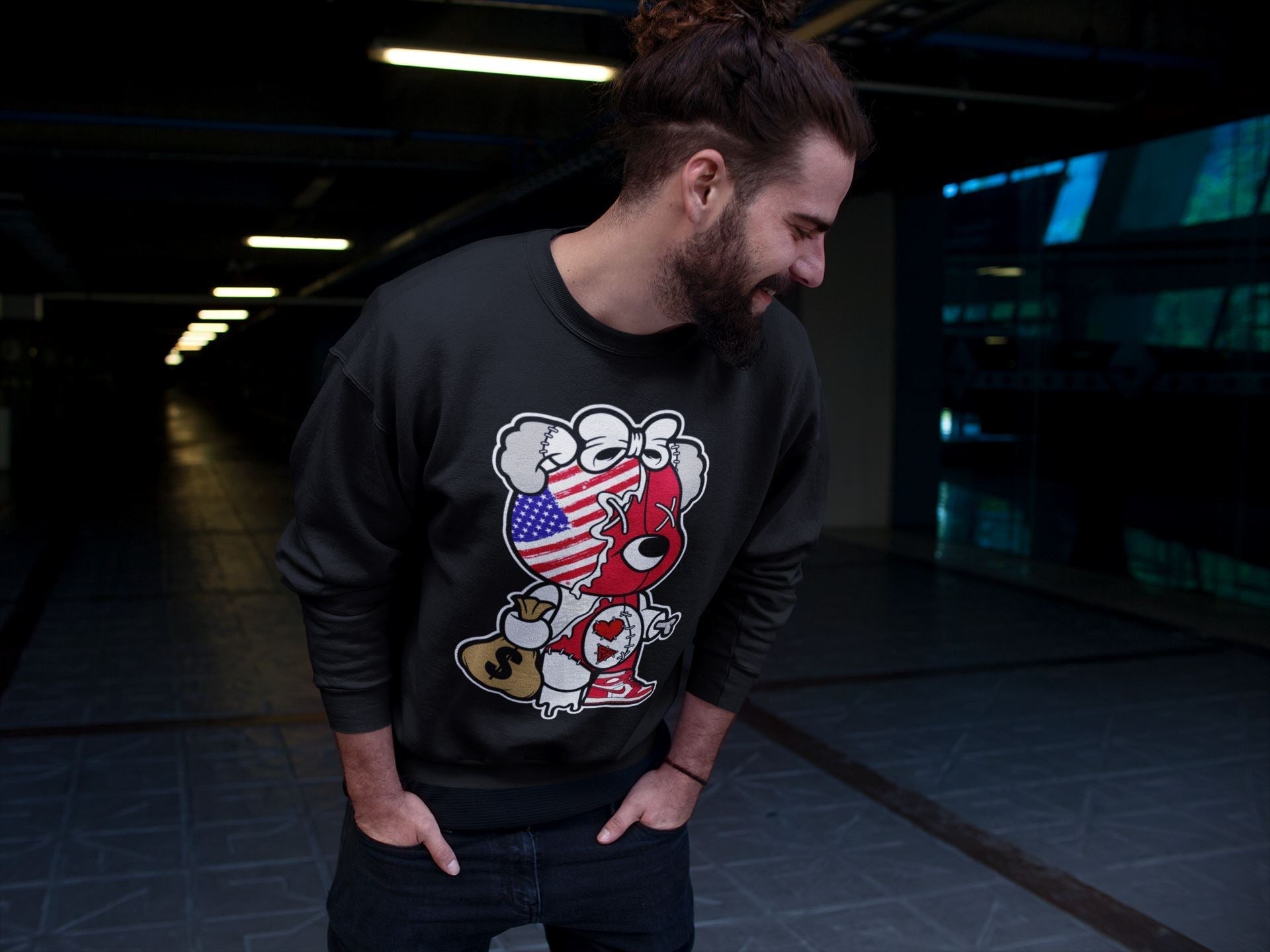 Stitched Hustle Bear Unisex Tops - Air Jordan 1 Newstalgia