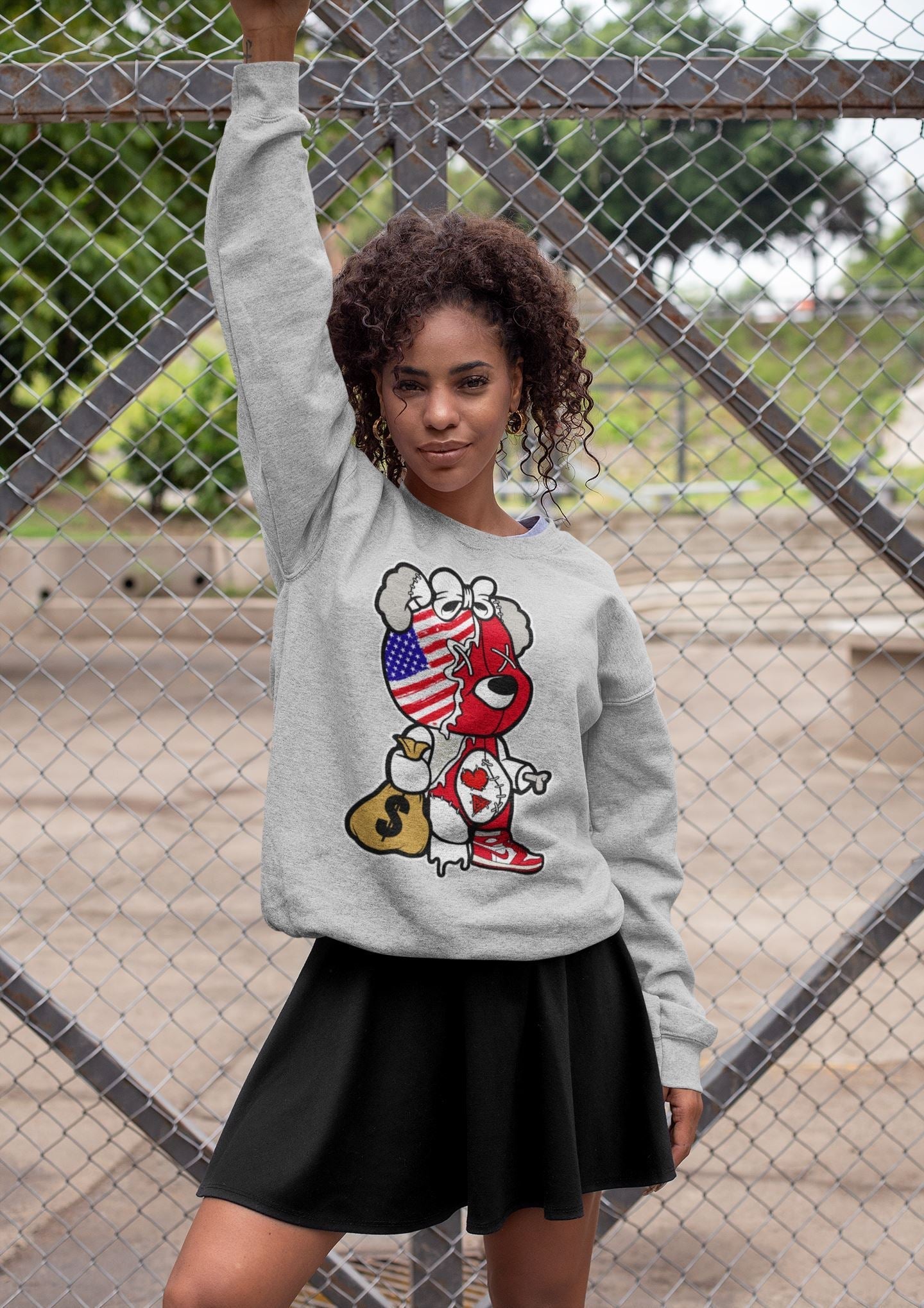 Stitched Hustle Bear Unisex Tops - Air Jordan 1 Newstalgia