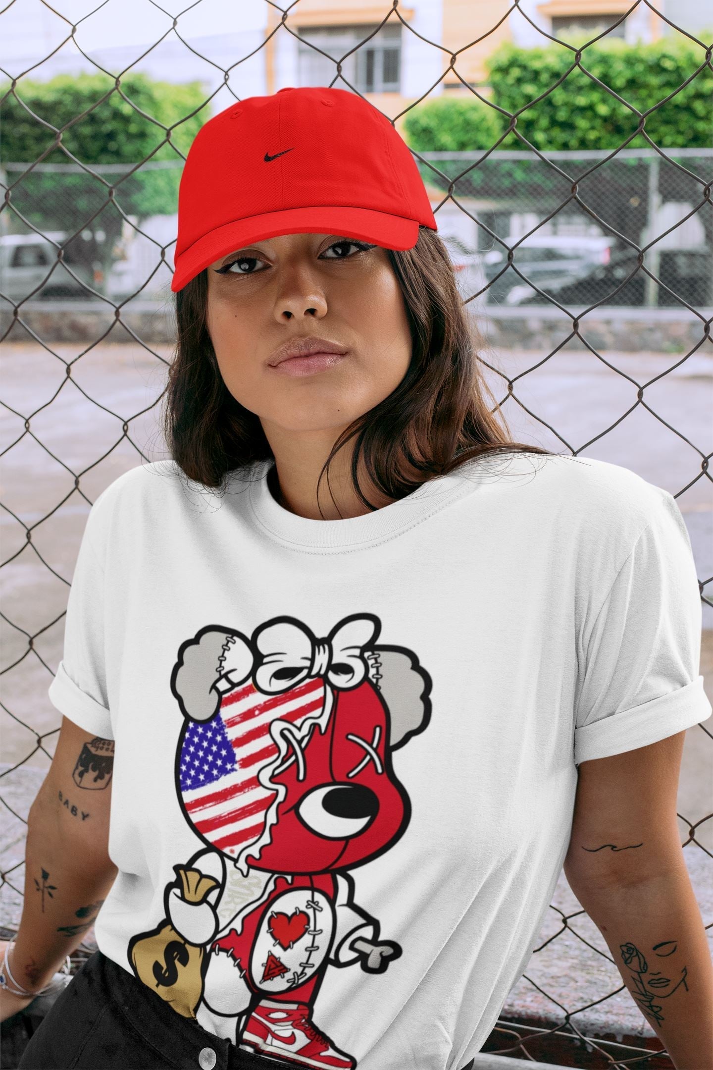 Stitched Hustle Bear Unisex Tops - Air Jordan 1 Newstalgia