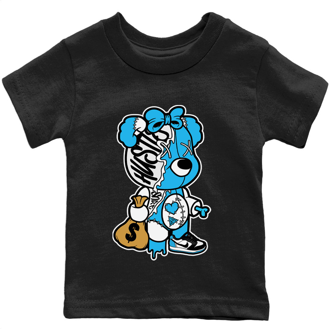 Stitched Hustle Bear Kids Tops - Air Jordan 1 Powder Blue