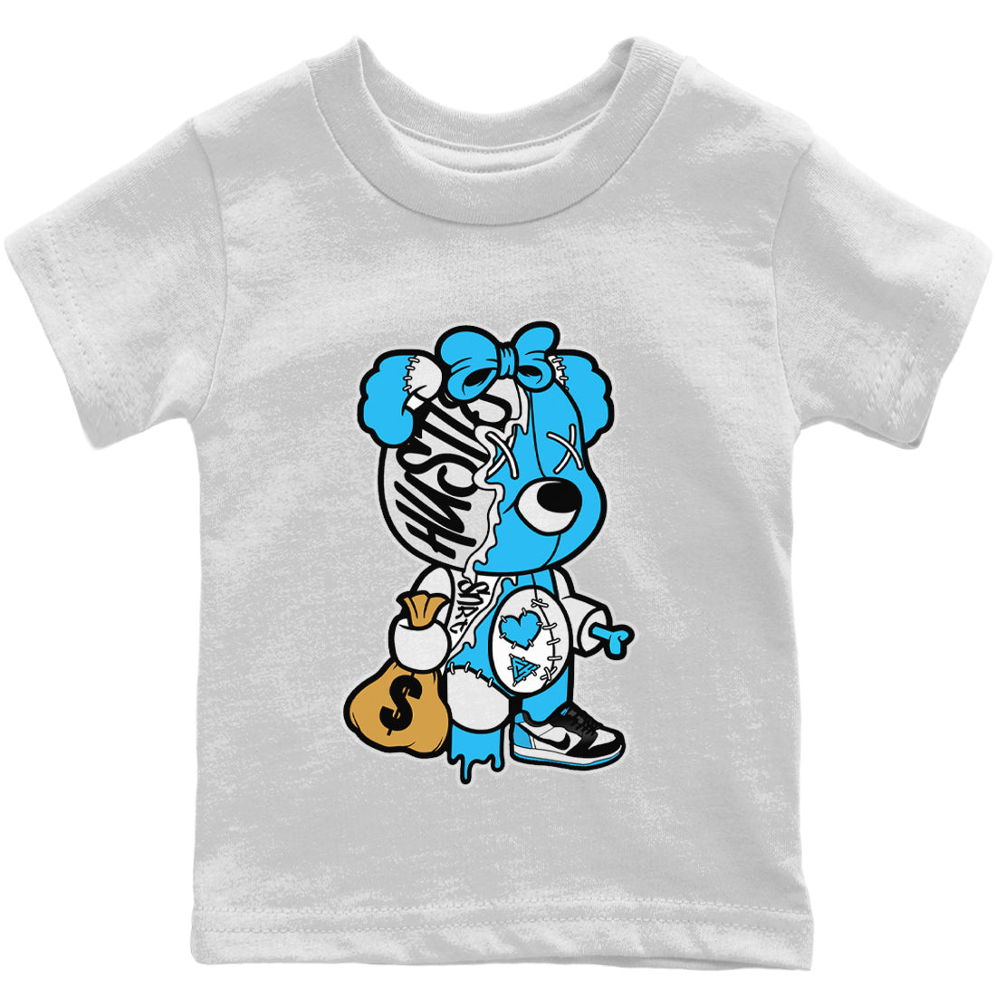 Stitched Hustle Bear Kids Tops - Air Jordan 1 Powder Blue