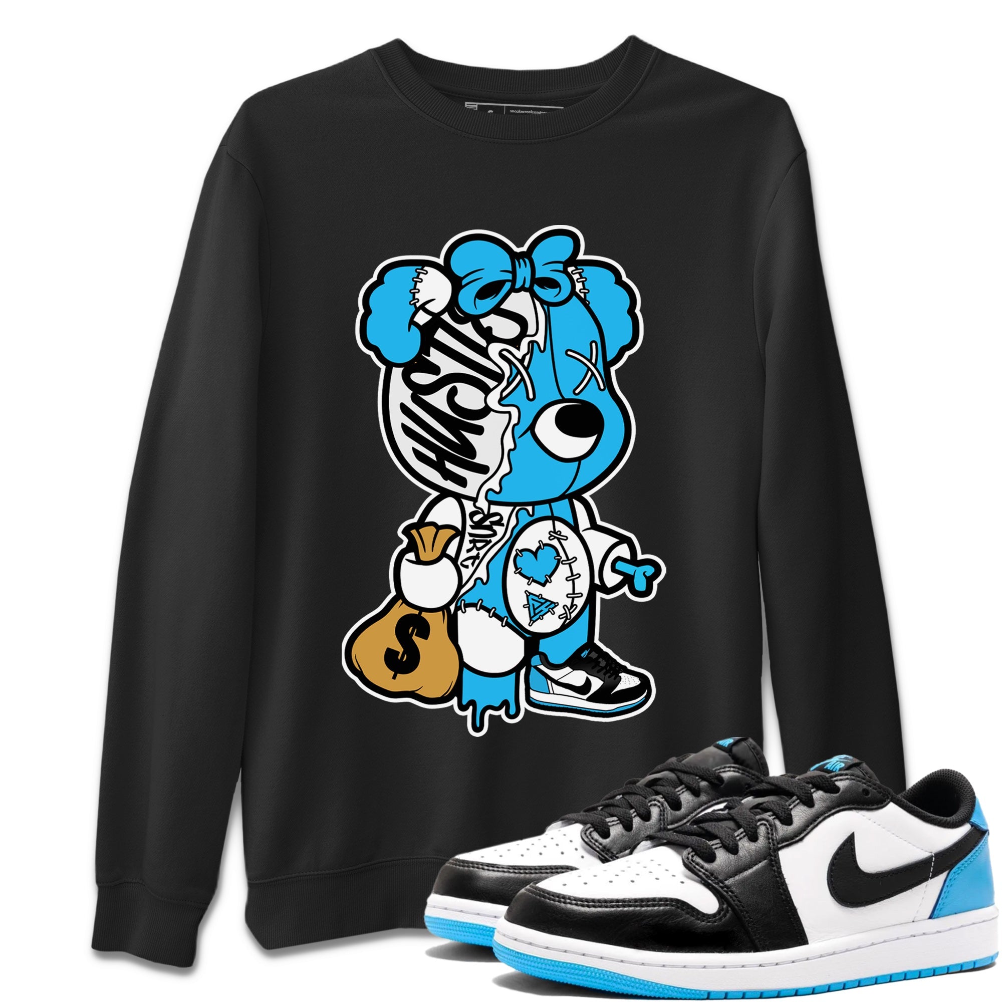 Stitched Hustle Bear Unisex Tops - Air Jordan 1 Powder Blue