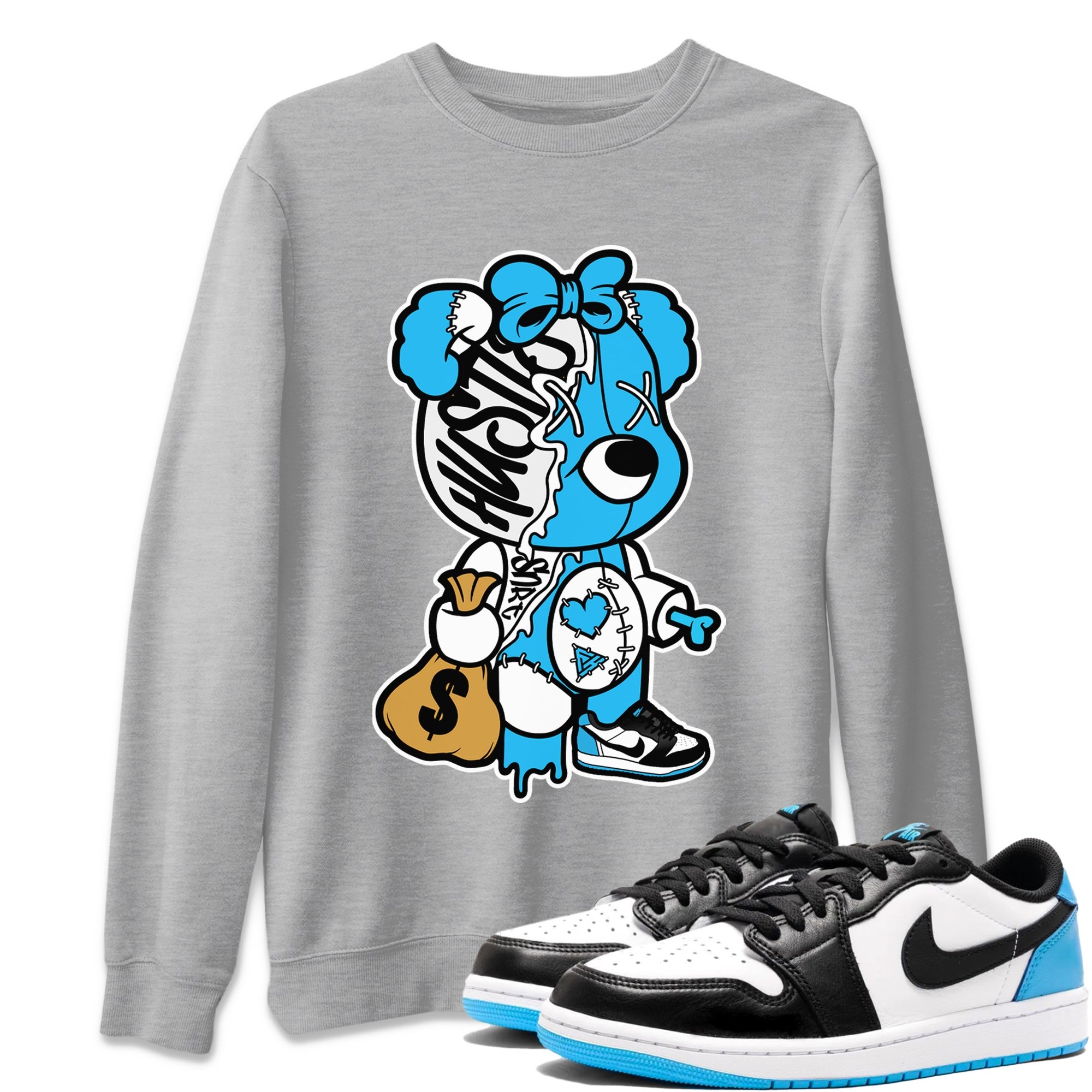 Stitched Hustle Bear Unisex Tops - Air Jordan 1 Powder Blue