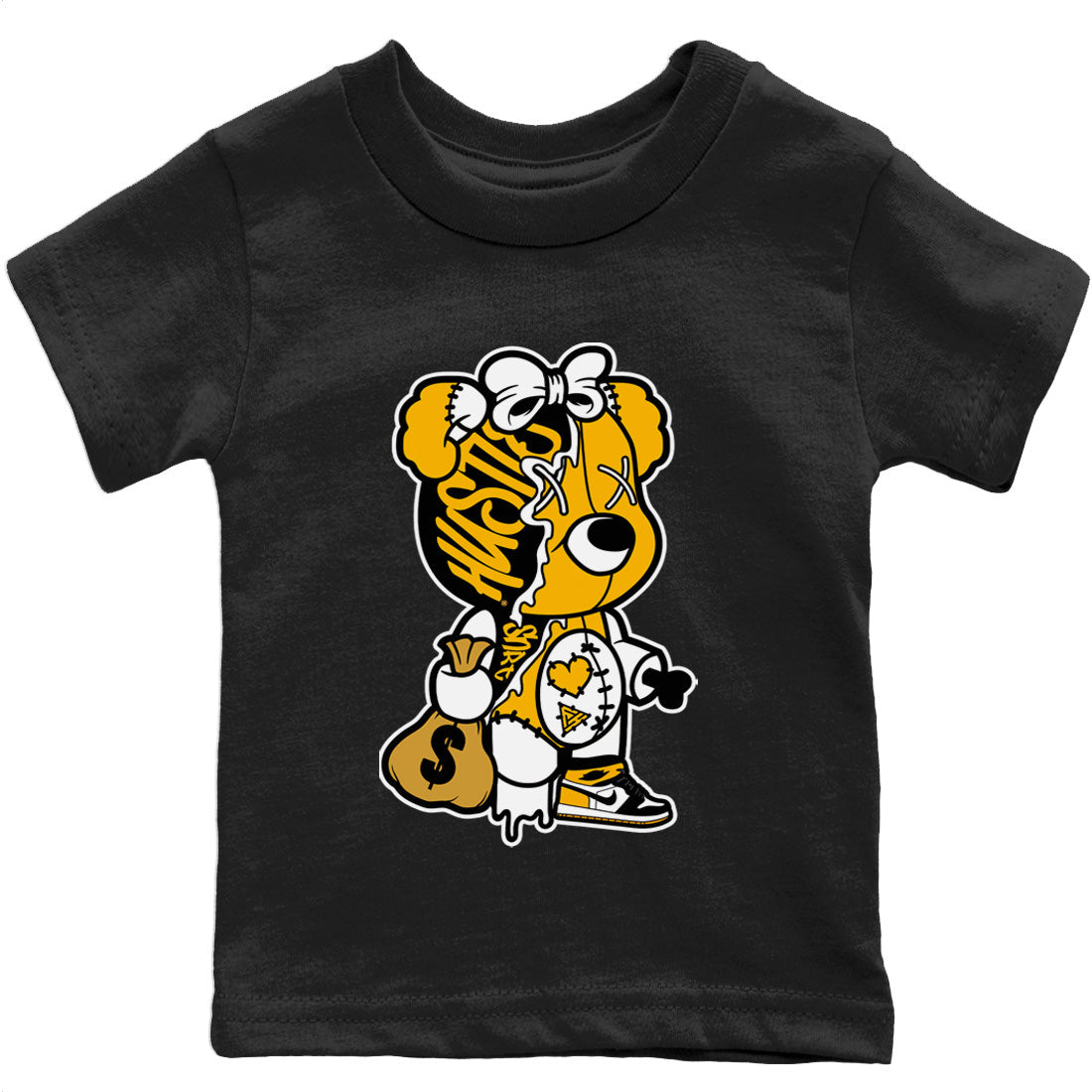 Stitched Hustle Bear Kids Tops - Air Jordan 1 Yellow Toe
