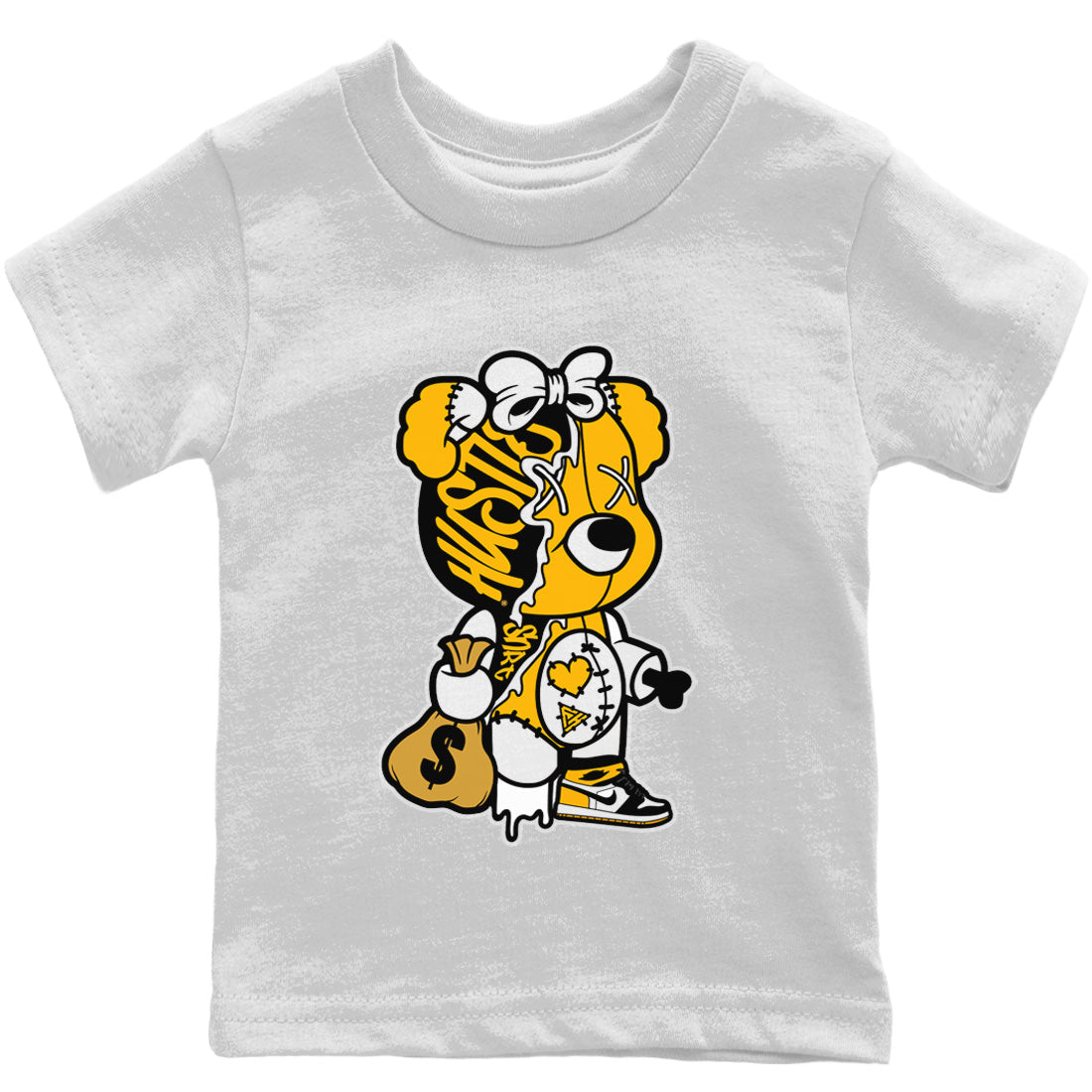 Stitched Hustle Bear Kids Tops - Air Jordan 1 Yellow Toe