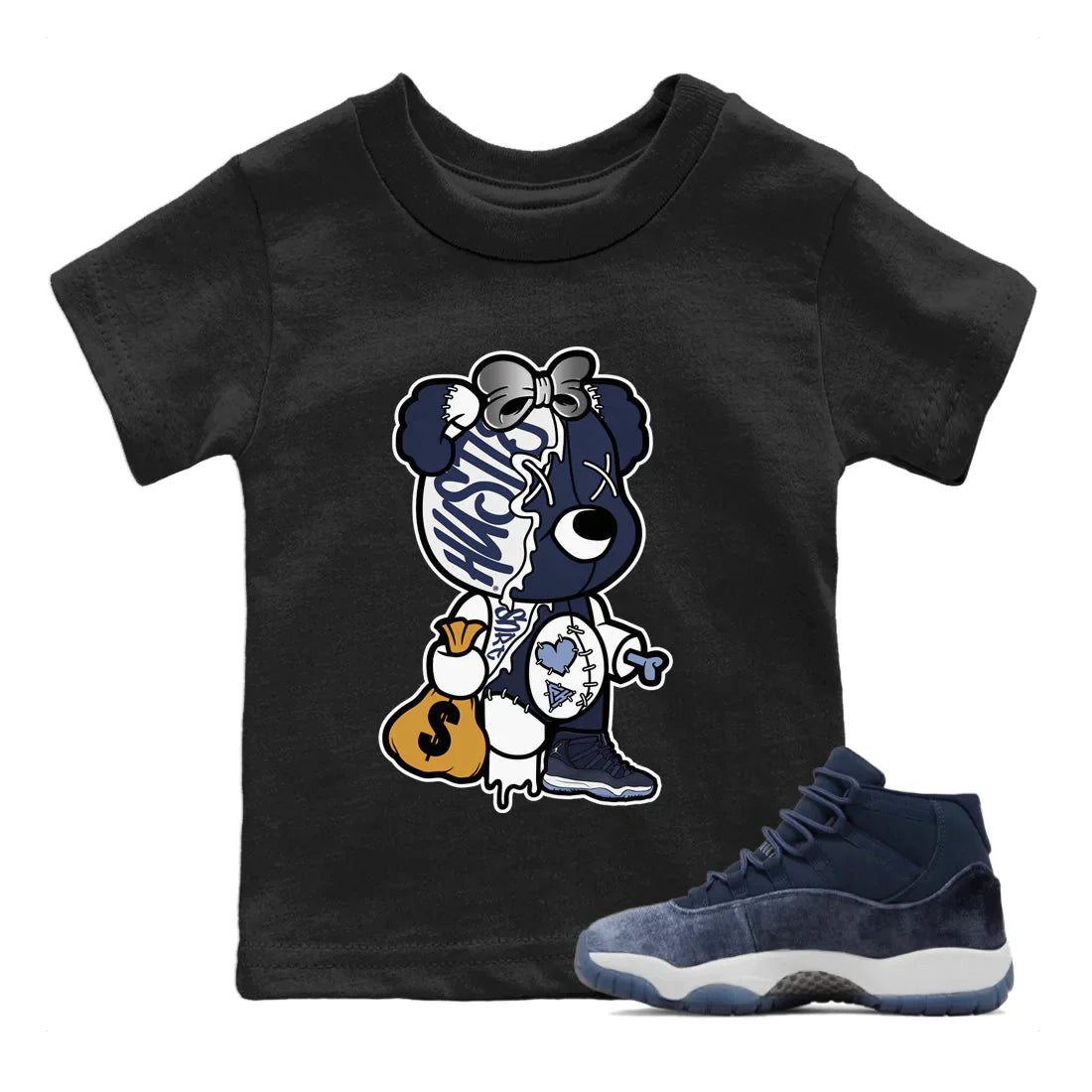 Stitched Hustle Bear Kids Tops - Air Jordan 11 Midnight Navy