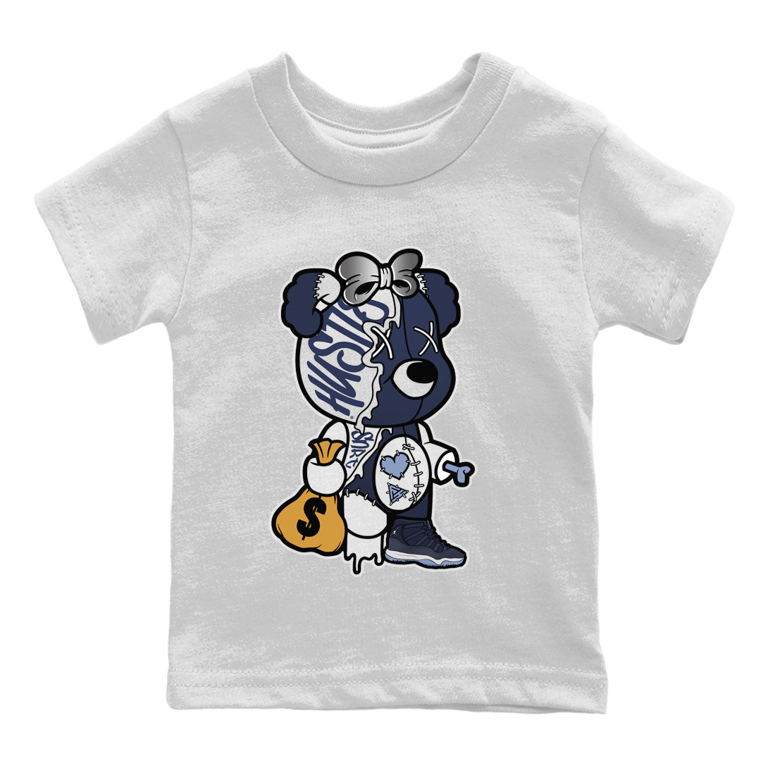 Stitched Hustle Bear Kids Tops - Air Jordan 11 Midnight Navy
