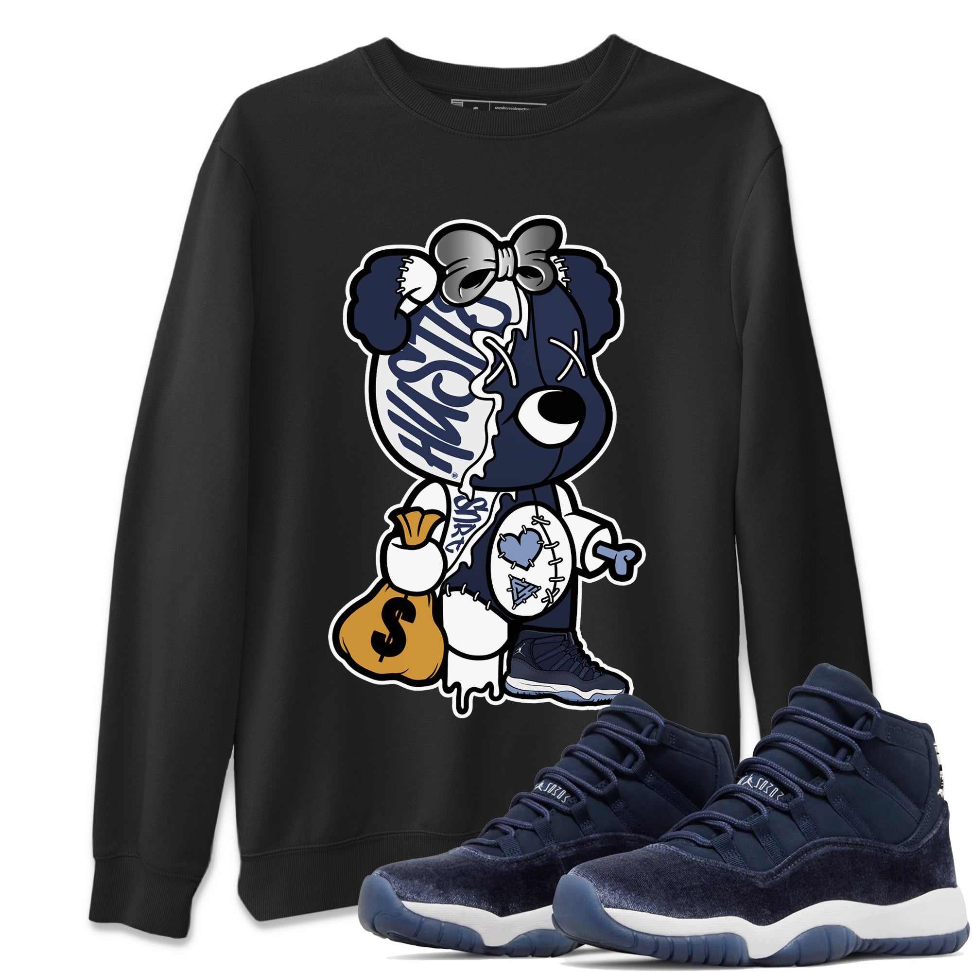 Stitched Hustle Bear Unisex Tops - Air Jordan 11 Midnight Navy