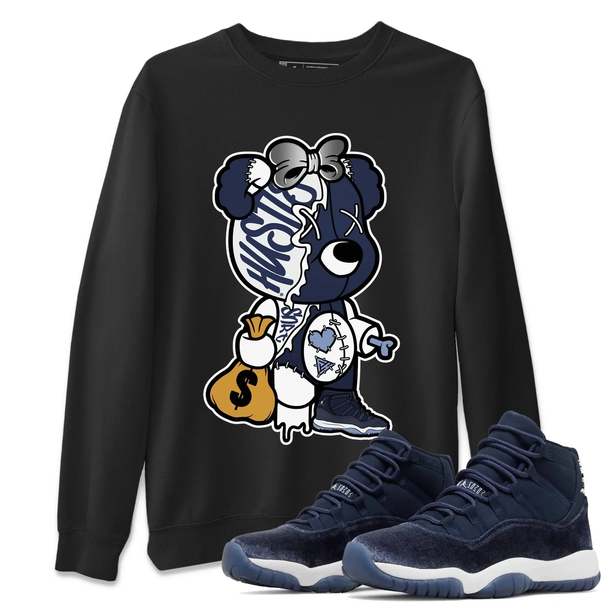 Stitched Hustle Bear Unisex Tops - Air Jordan 11 Midnight Navy