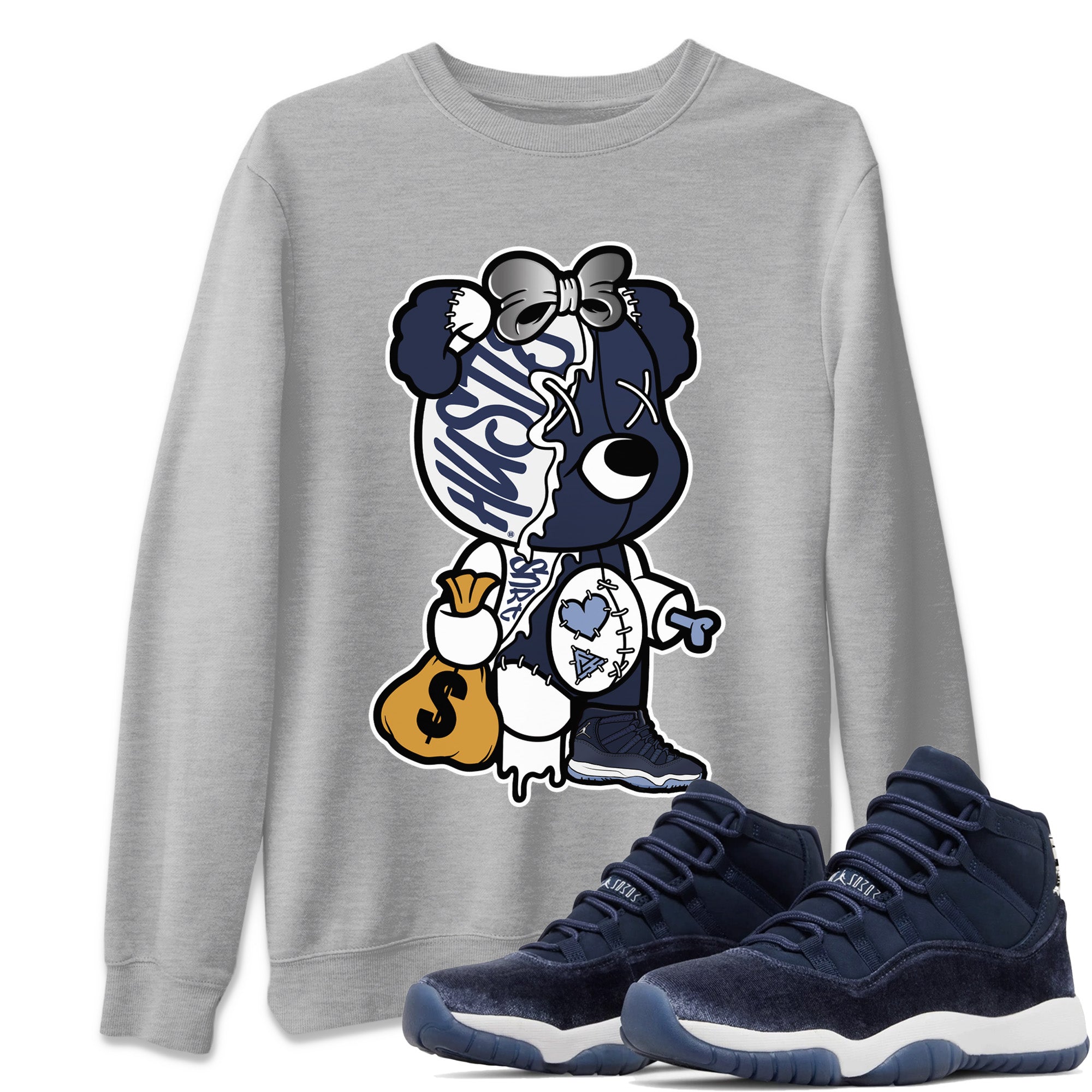 Stitched Hustle Bear Unisex Tops - Air Jordan 11 Midnight Navy