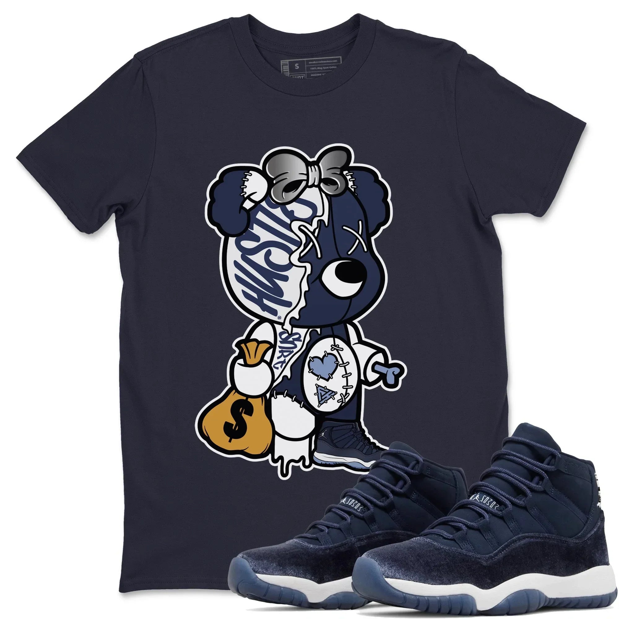 Stitched Hustle Bear Unisex Tops - Air Jordan 11 Midnight Navy
