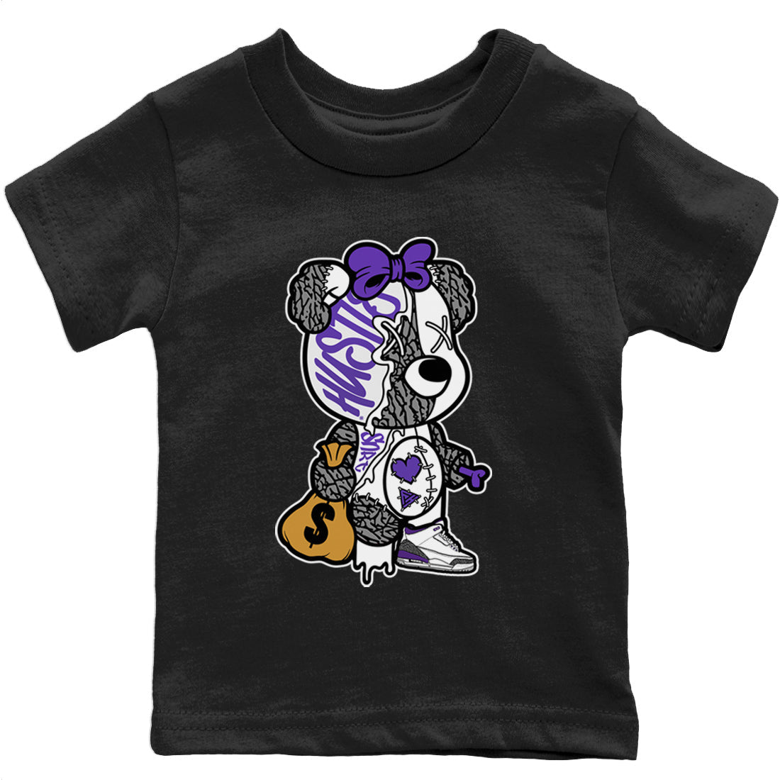 Stitched Hustle Bear Kids Tops - Air Jordan 3 Dark Iris
