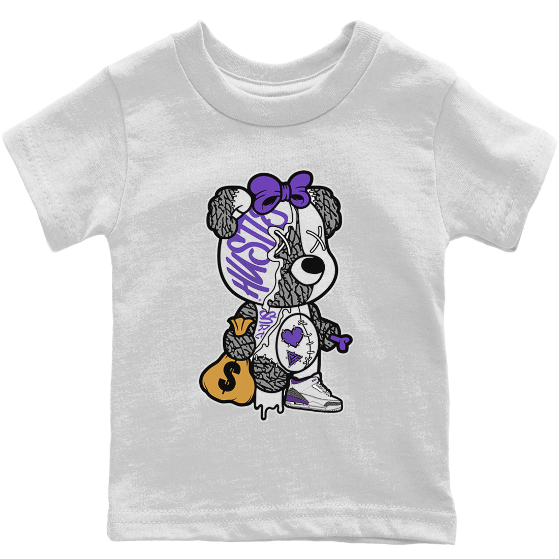 Stitched Hustle Bear Kids Tops - Air Jordan 3 Dark Iris