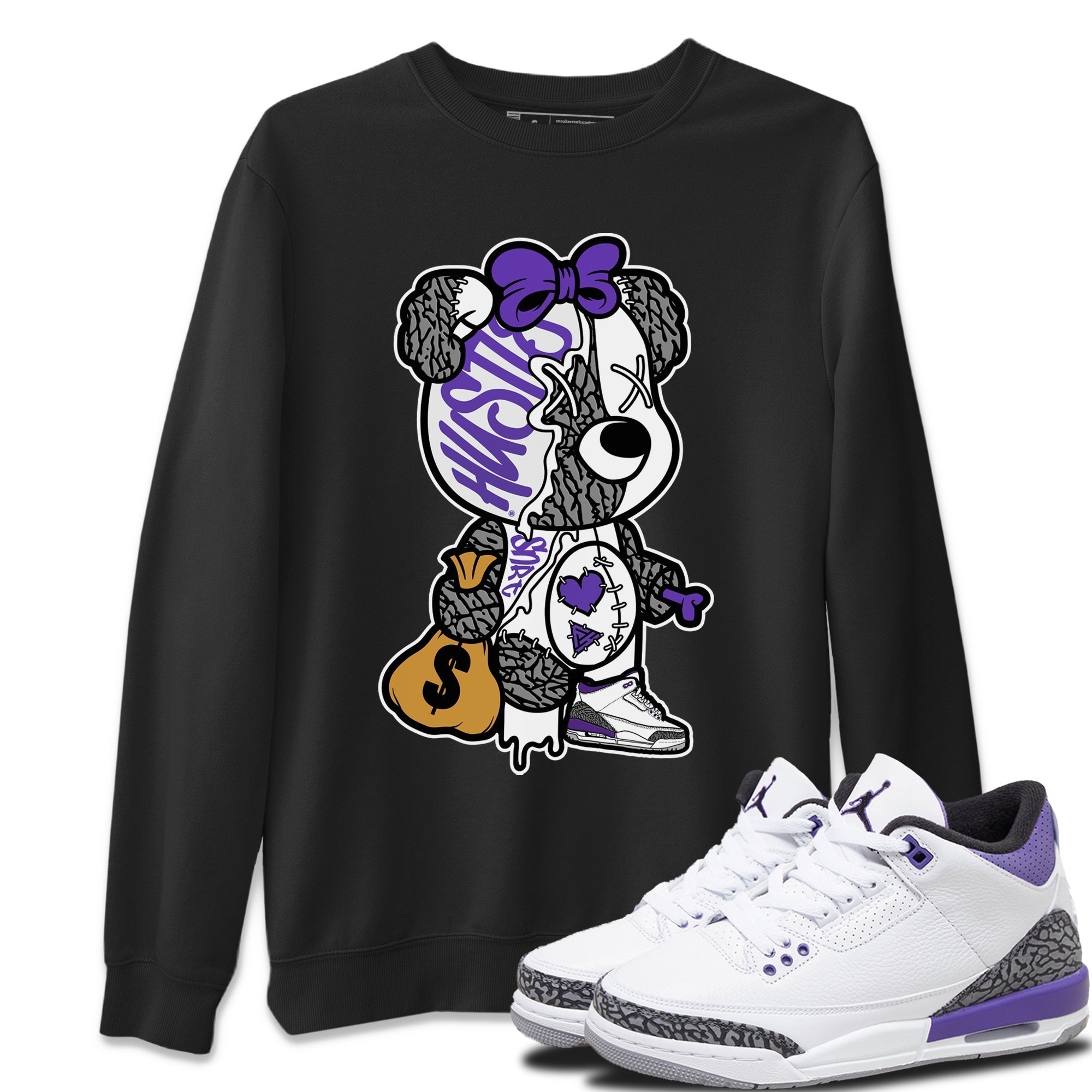 Stitched Hustle Bear Unisex Tops - Air Jordan 3 Dark Iris