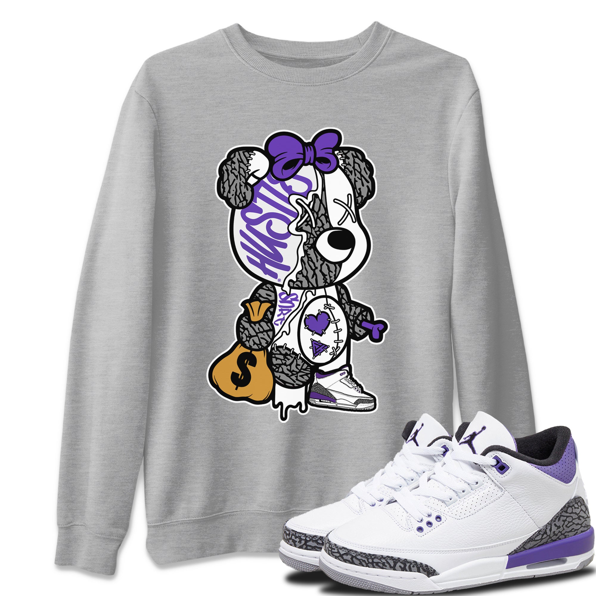 Stitched Hustle Bear Unisex Tops - Air Jordan 3 Dark Iris