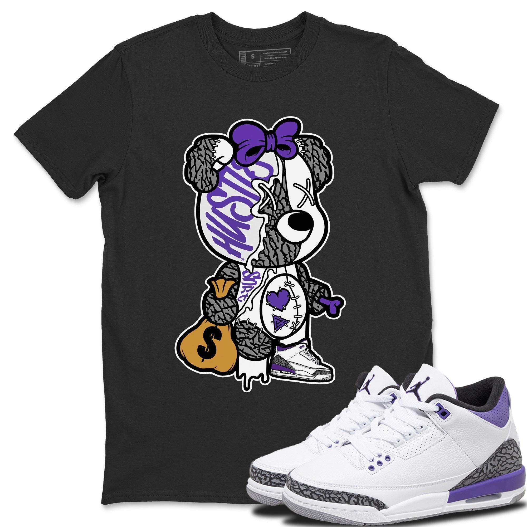 Stitched Hustle Bear Unisex Tops - Air Jordan 3 Dark Iris