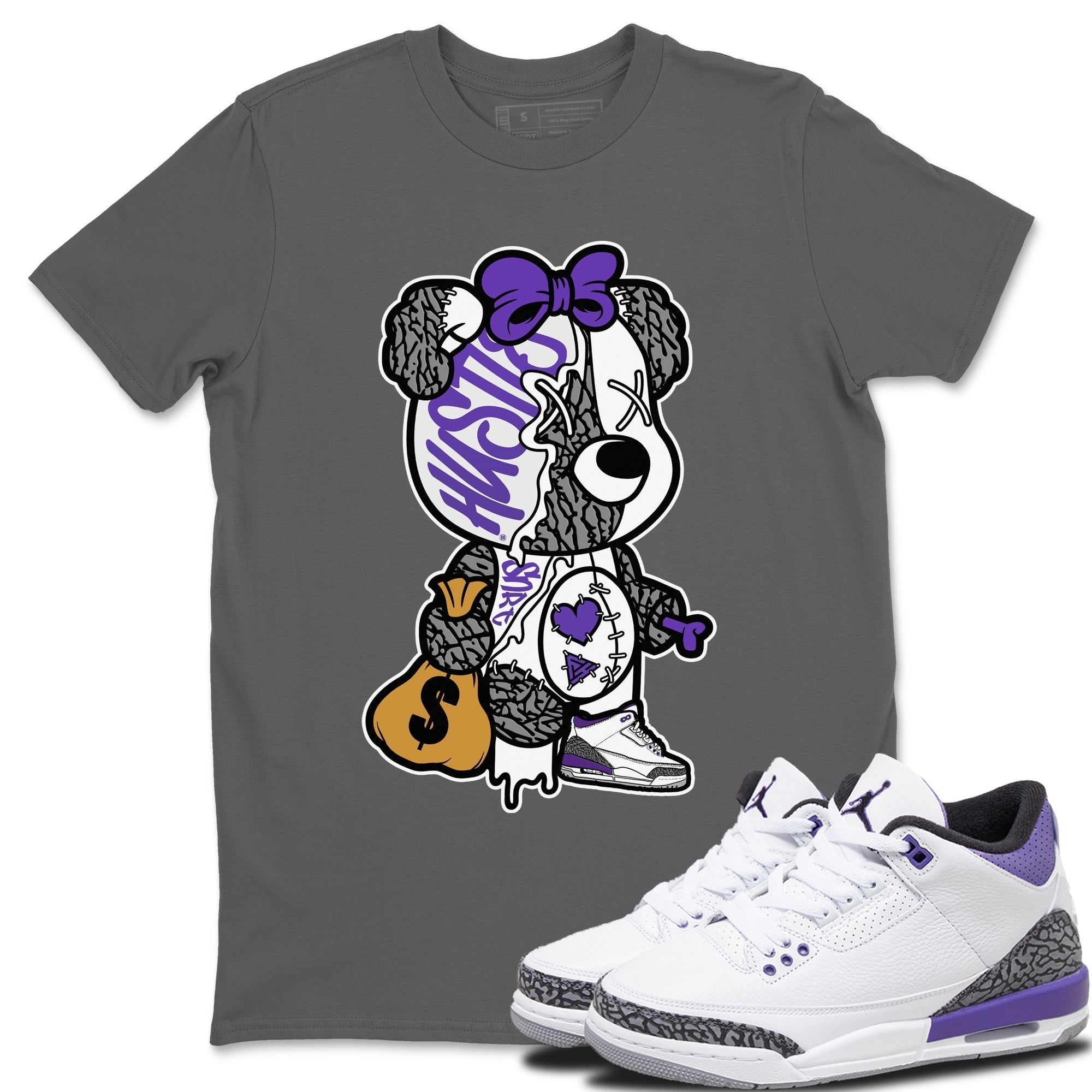 Stitched Hustle Bear Unisex Tops - Air Jordan 3 Dark Iris