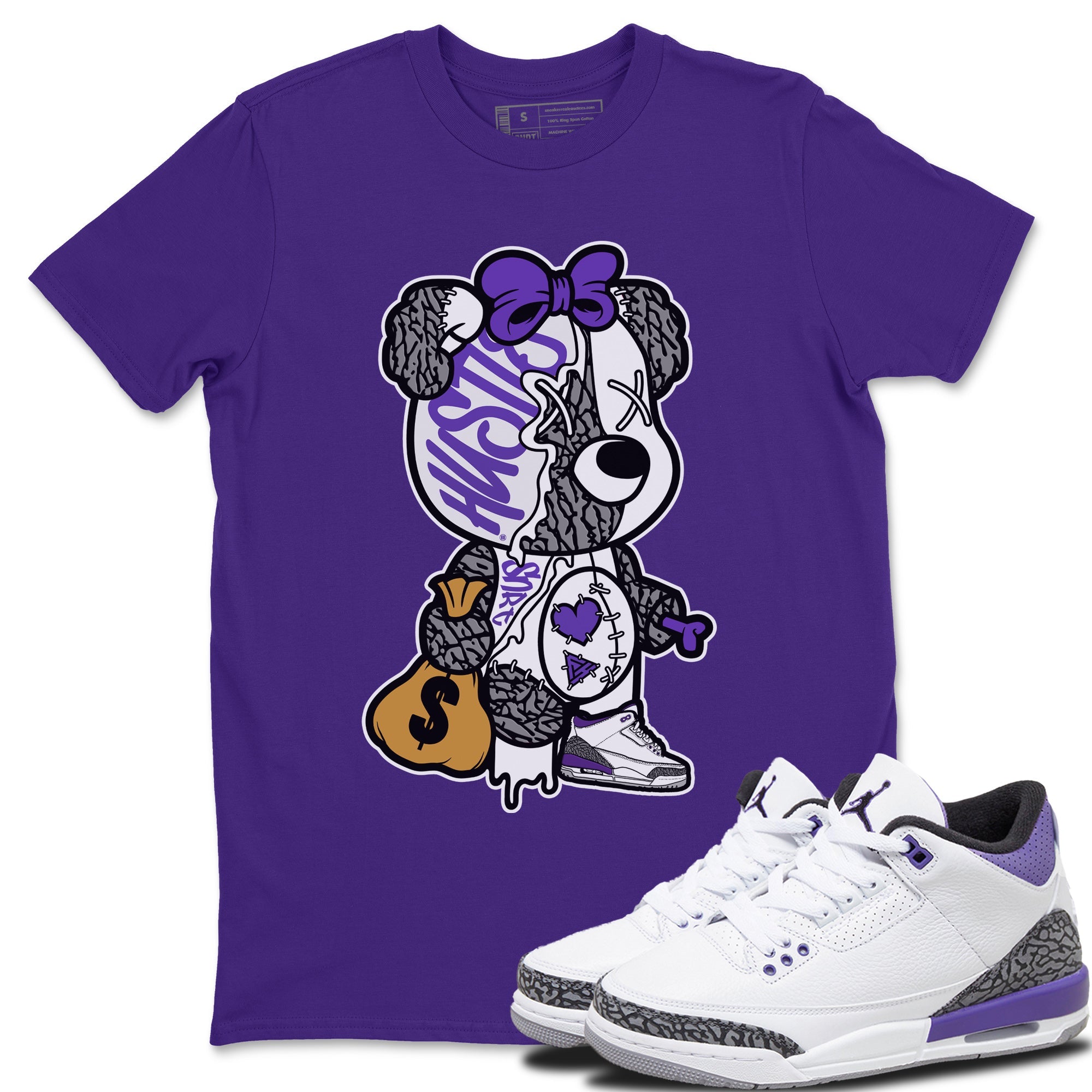 Stitched Hustle Bear Unisex Tops - Air Jordan 3 Dark Iris