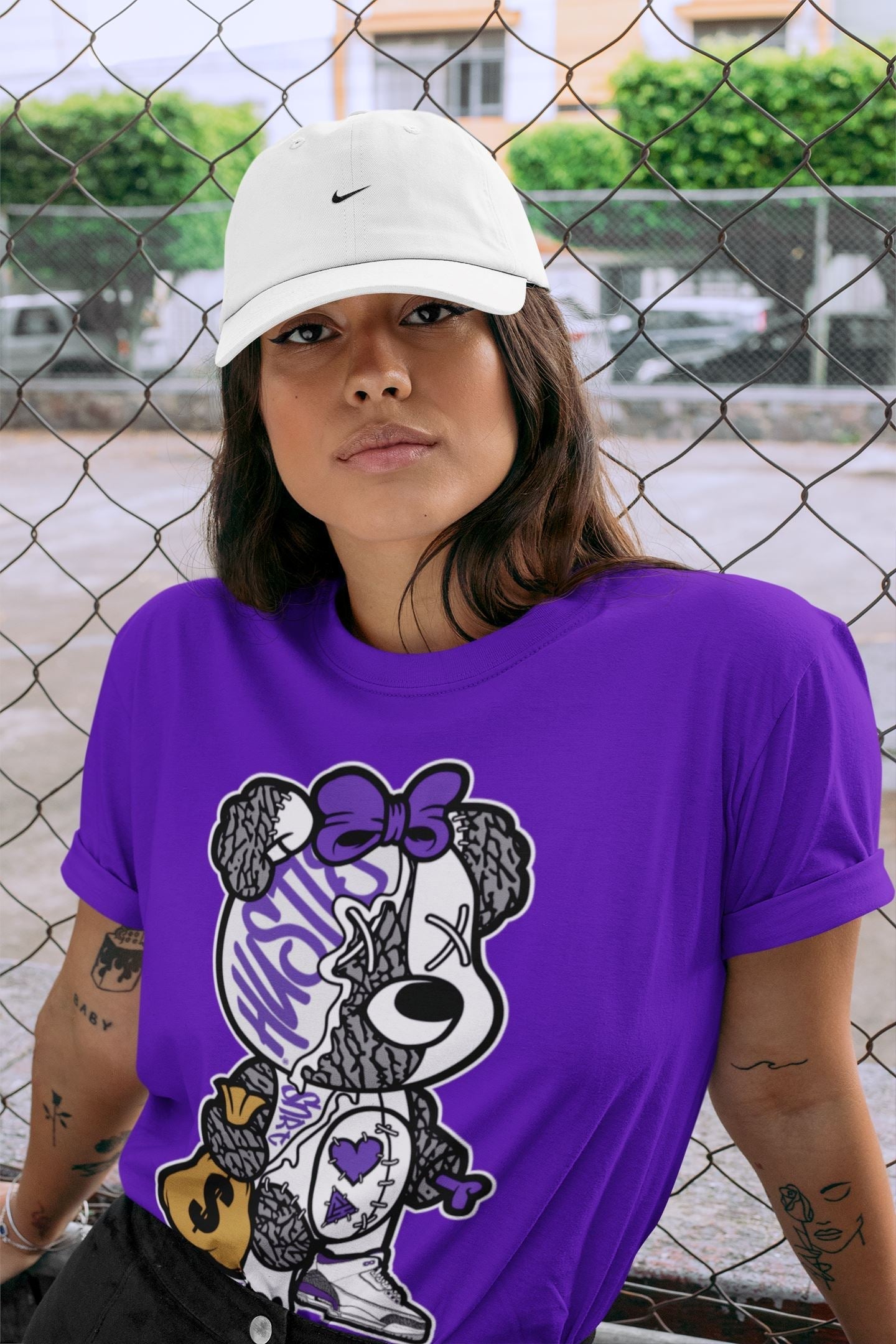 Stitched Hustle Bear Unisex Tops - Air Jordan 3 Dark Iris