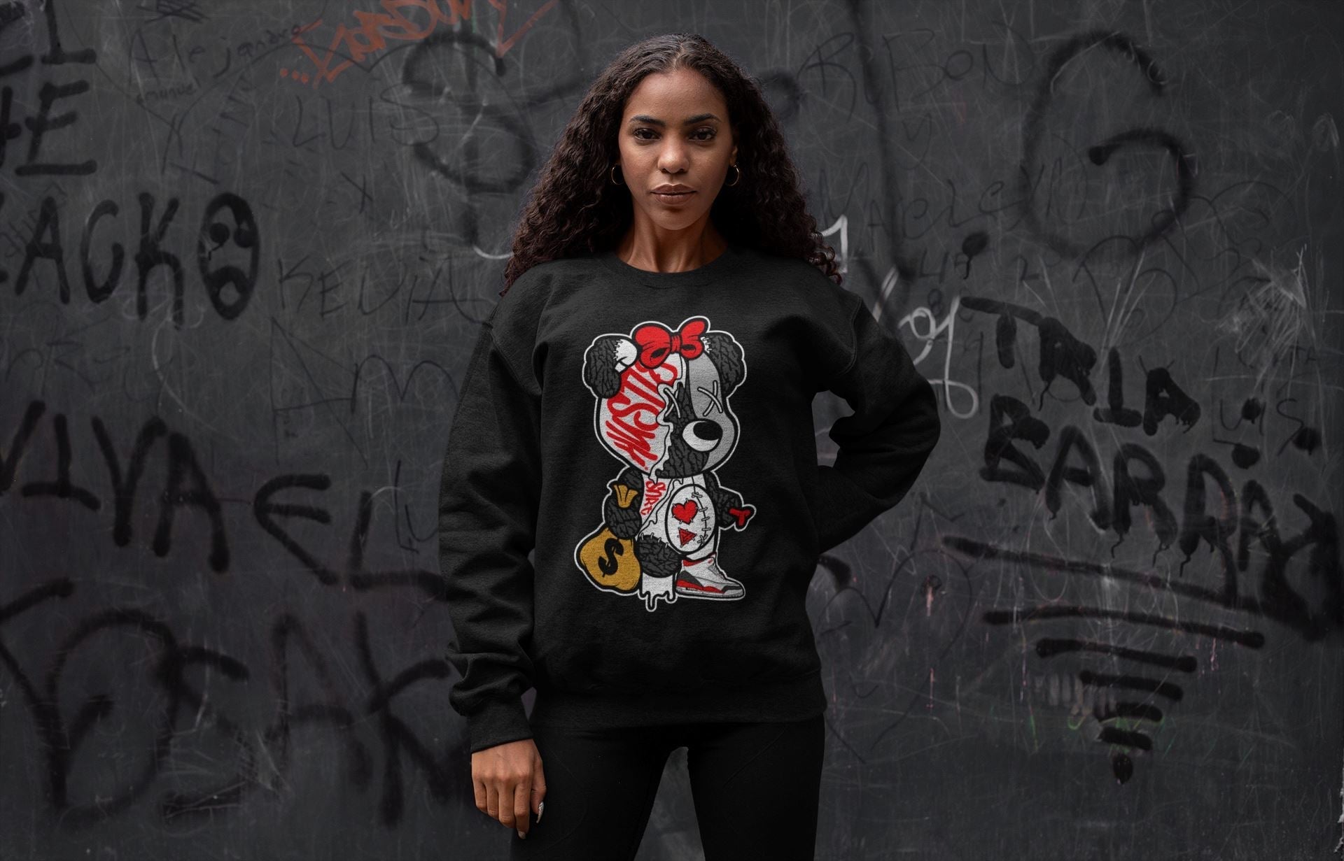 Stitched Hustle Bear Unisex Tops - Air Jordan 3 Fire Red