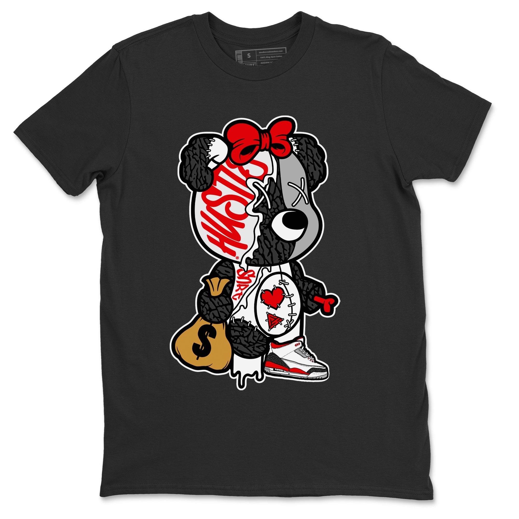 Stitched Hustle Bear Unisex Tops - Air Jordan 3 Fire Red