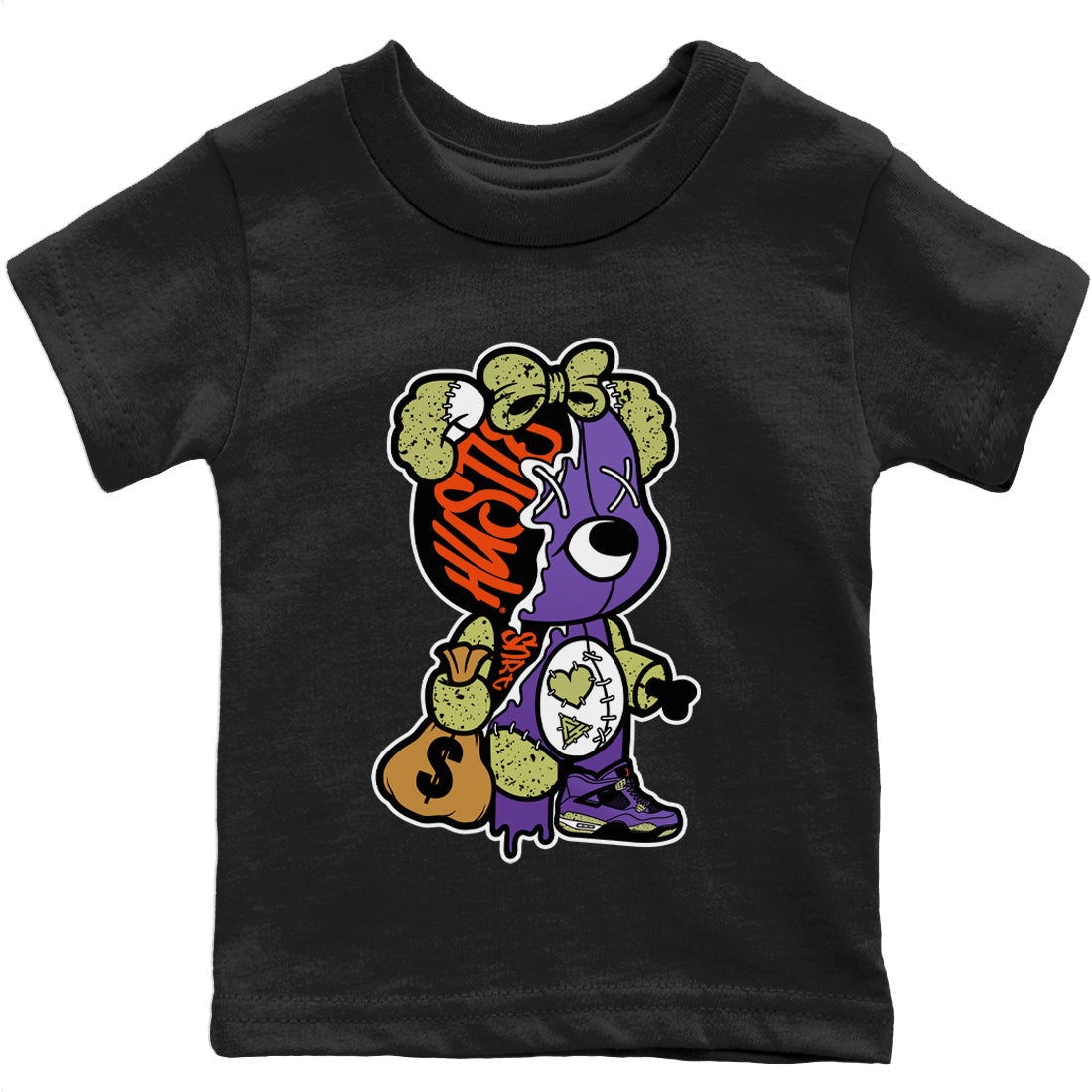 Stitched Hustle Bear Kids Tops - Air Jordan 4 Canyon Purple