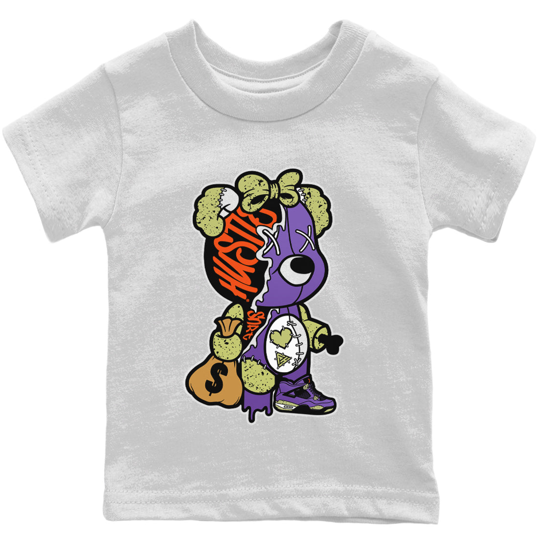 Stitched Hustle Bear Kids Tops - Air Jordan 4 Canyon Purple