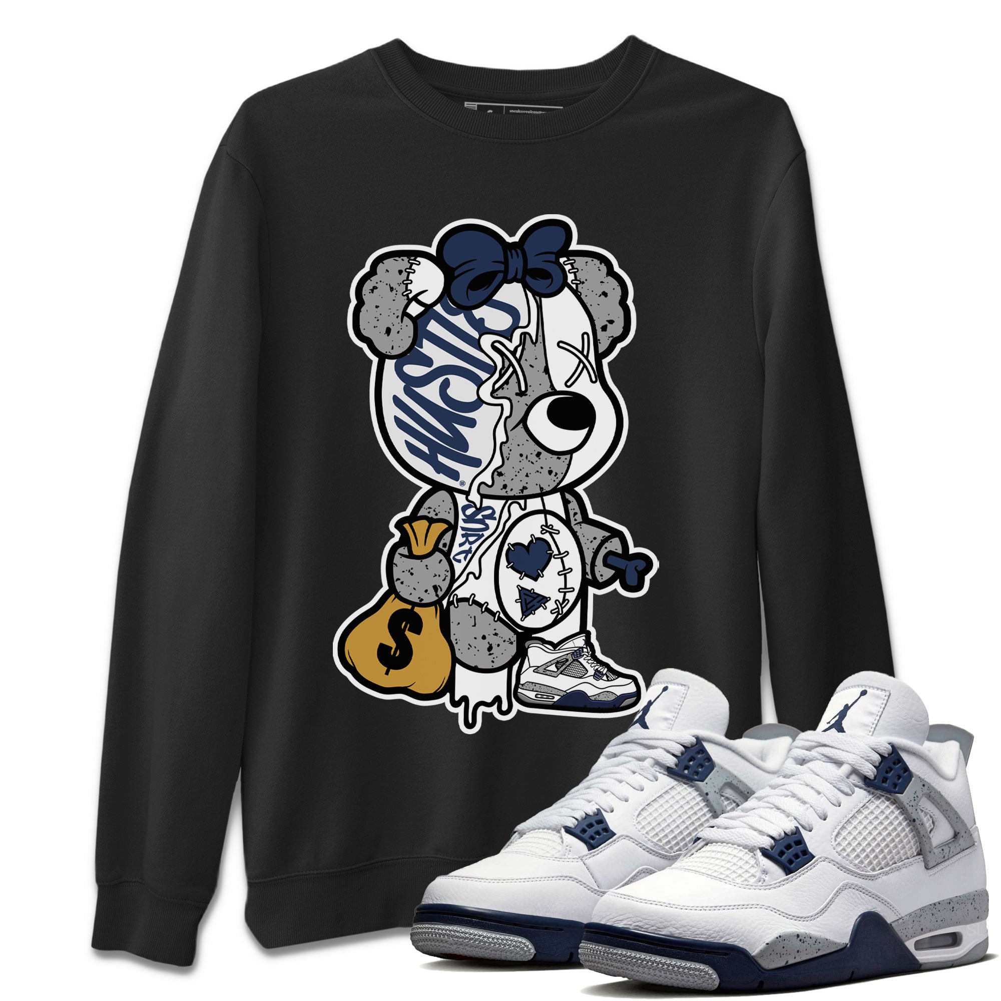 Stitched Hustle Bear Unisex Tops - Air Jordan 4 Midnight Navy