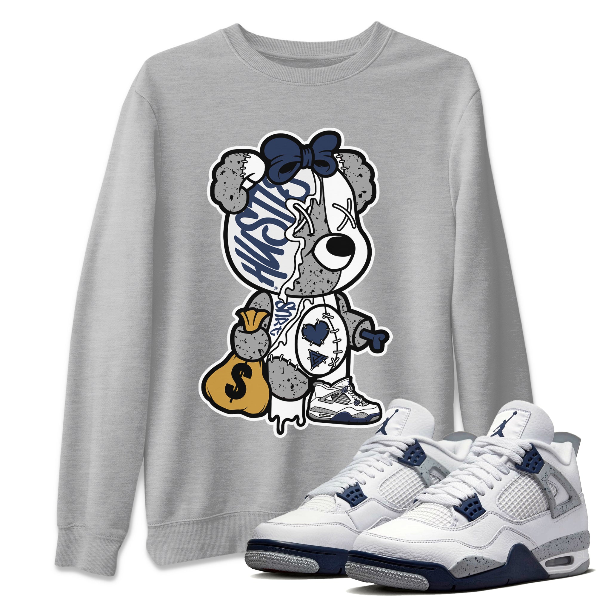 Stitched Hustle Bear Unisex Tops - Air Jordan 4 Midnight Navy