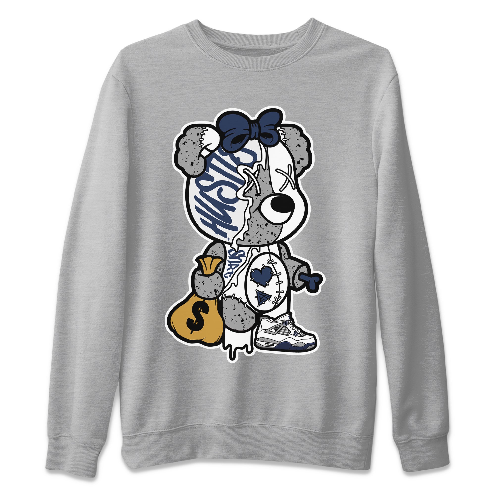 Stitched Hustle Bear Unisex Tops - Air Jordan 4 Midnight Navy