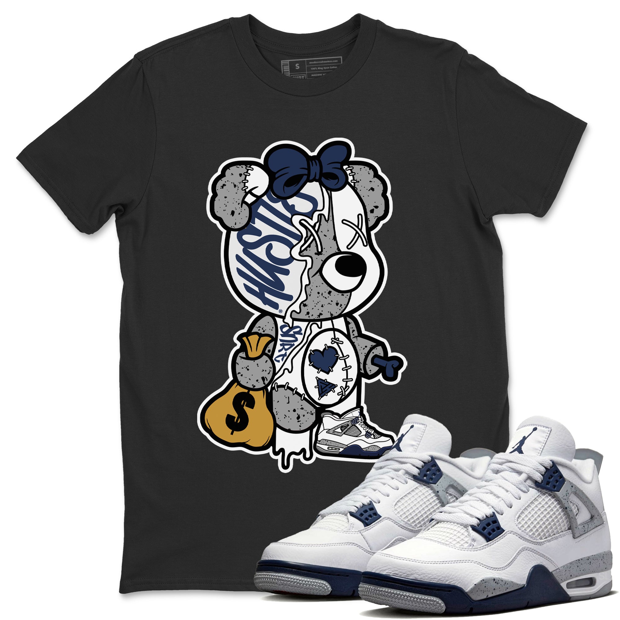 Stitched Hustle Bear Unisex Tops - Air Jordan 4 Midnight Navy