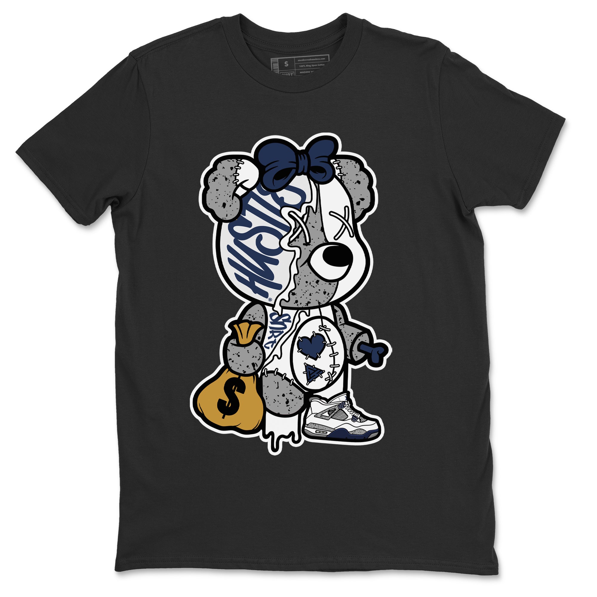 Stitched Hustle Bear Unisex Tops - Air Jordan 4 Midnight Navy
