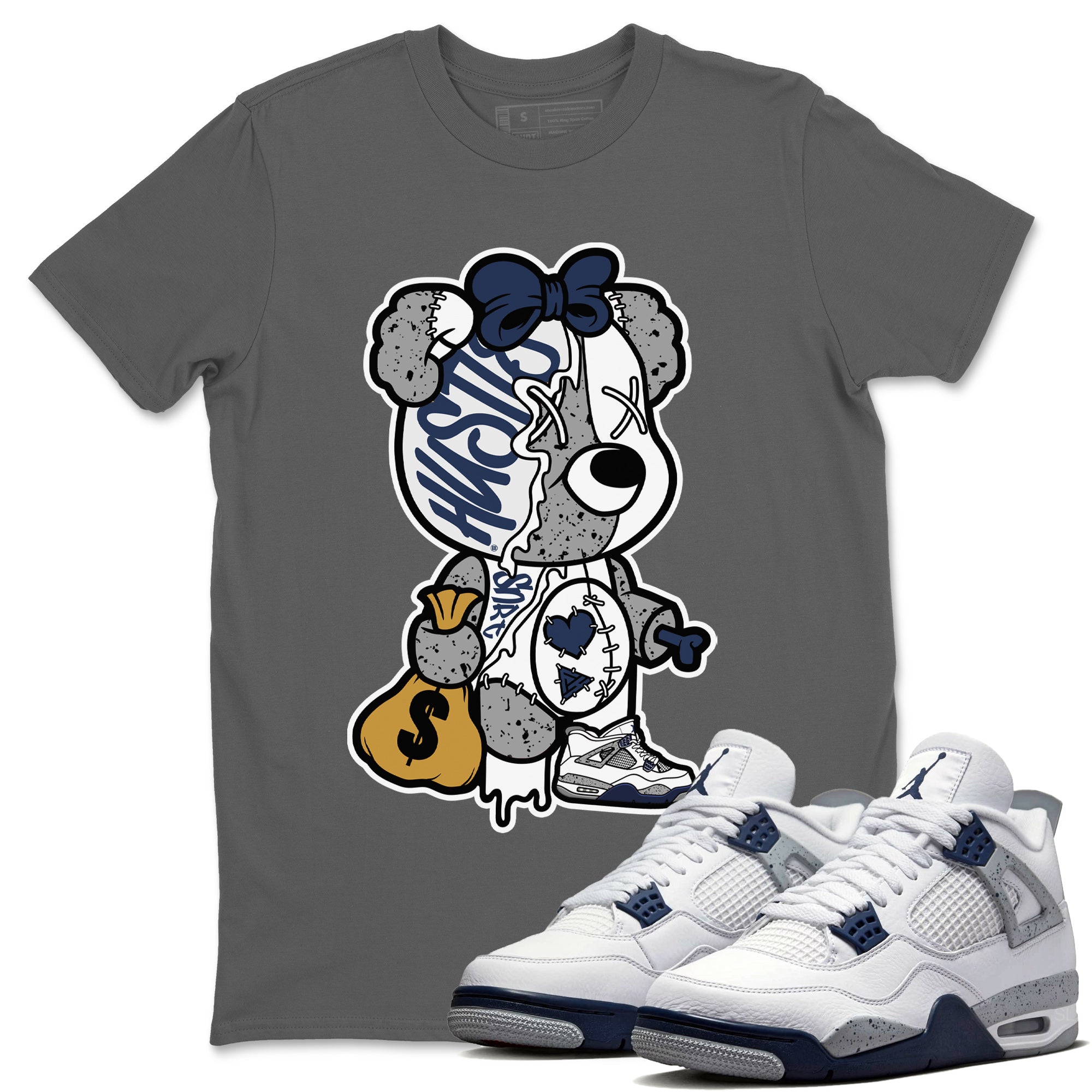 Stitched Hustle Bear Unisex Tops - Air Jordan 4 Midnight Navy