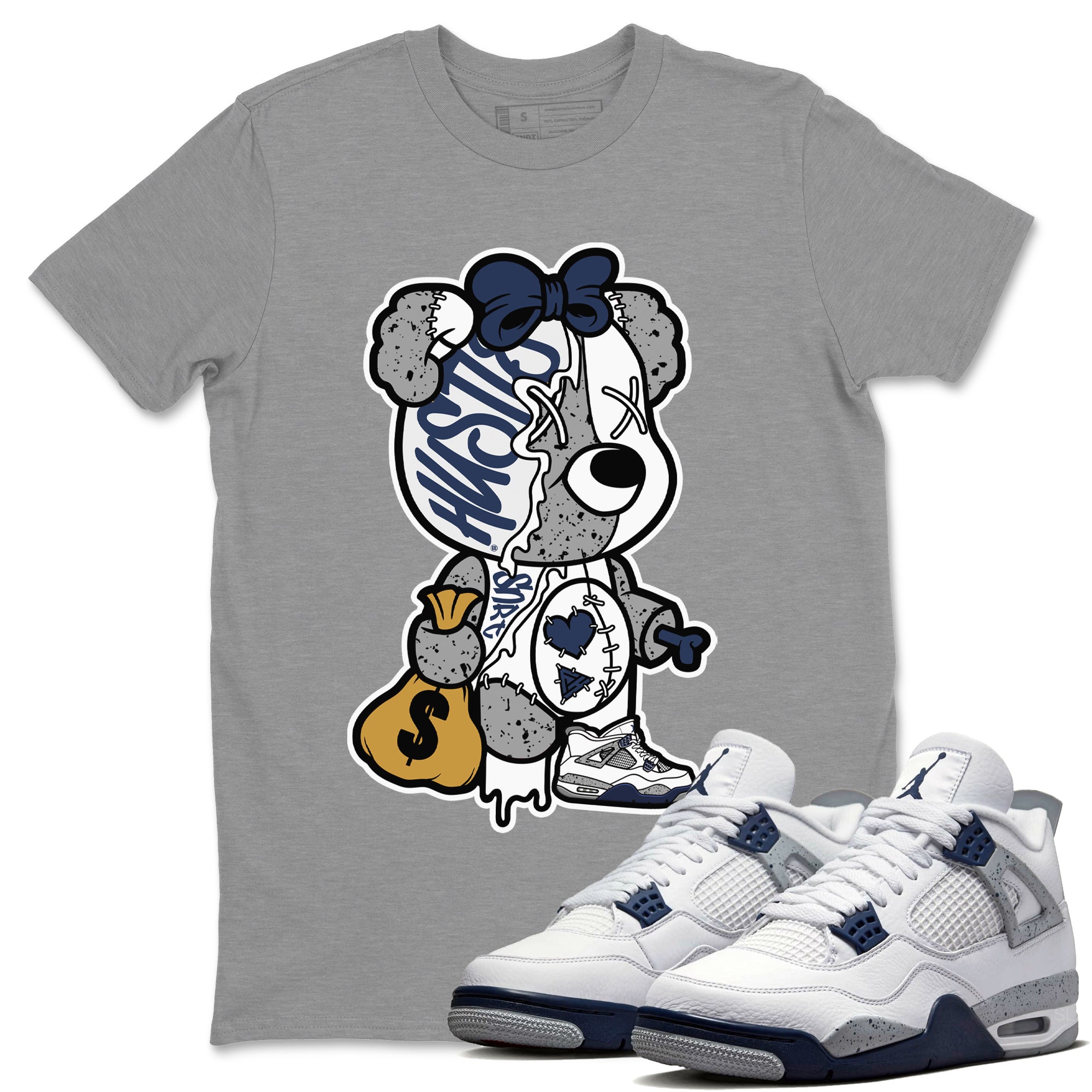 Stitched Hustle Bear Unisex Tops - Air Jordan 4 Midnight Navy