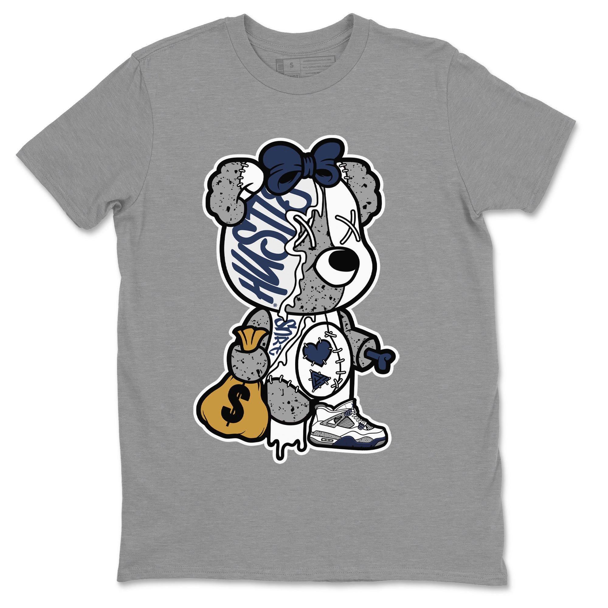 Stitched Hustle Bear Unisex Tops - Air Jordan 4 Midnight Navy