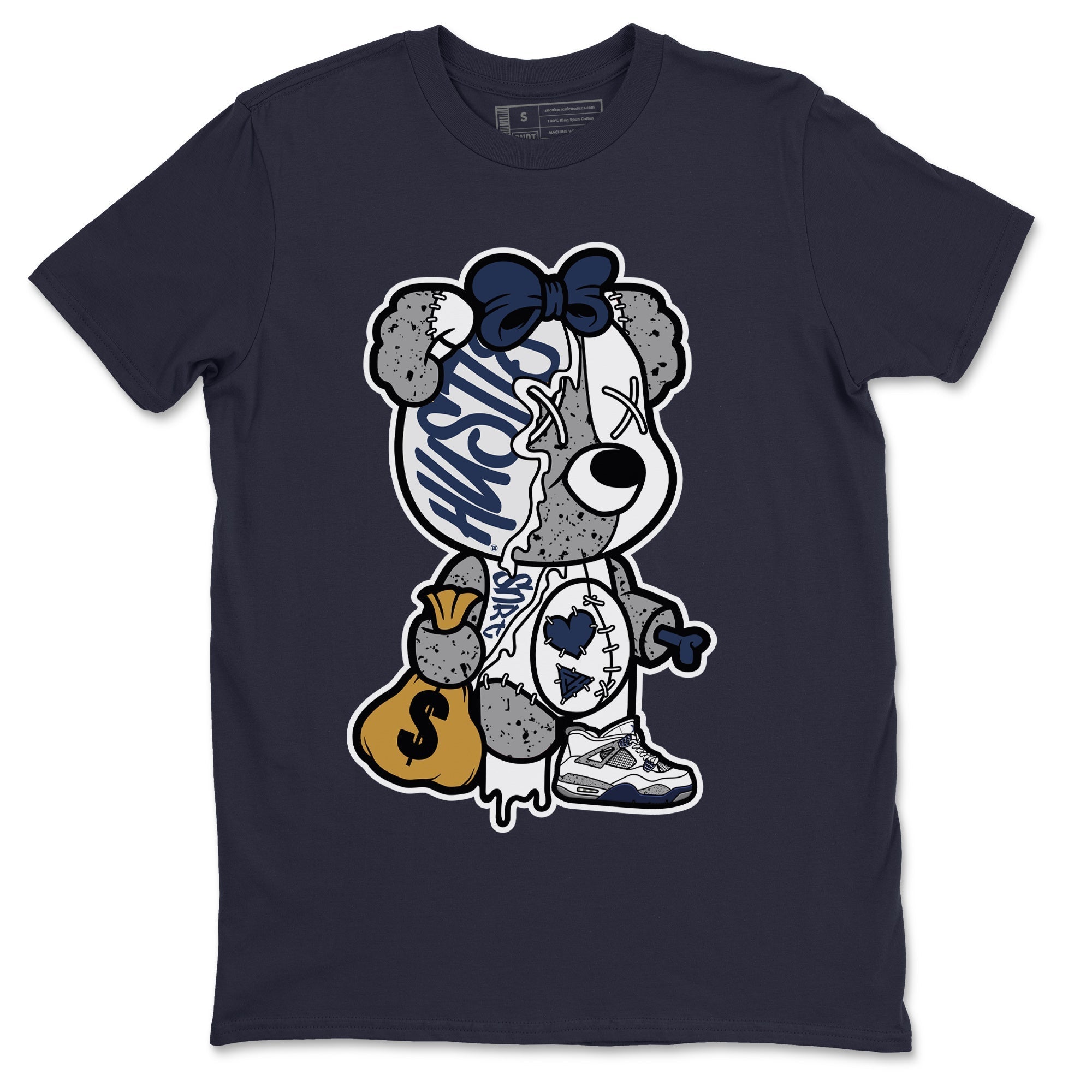 Stitched Hustle Bear Unisex Tops - Air Jordan 4 Midnight Navy