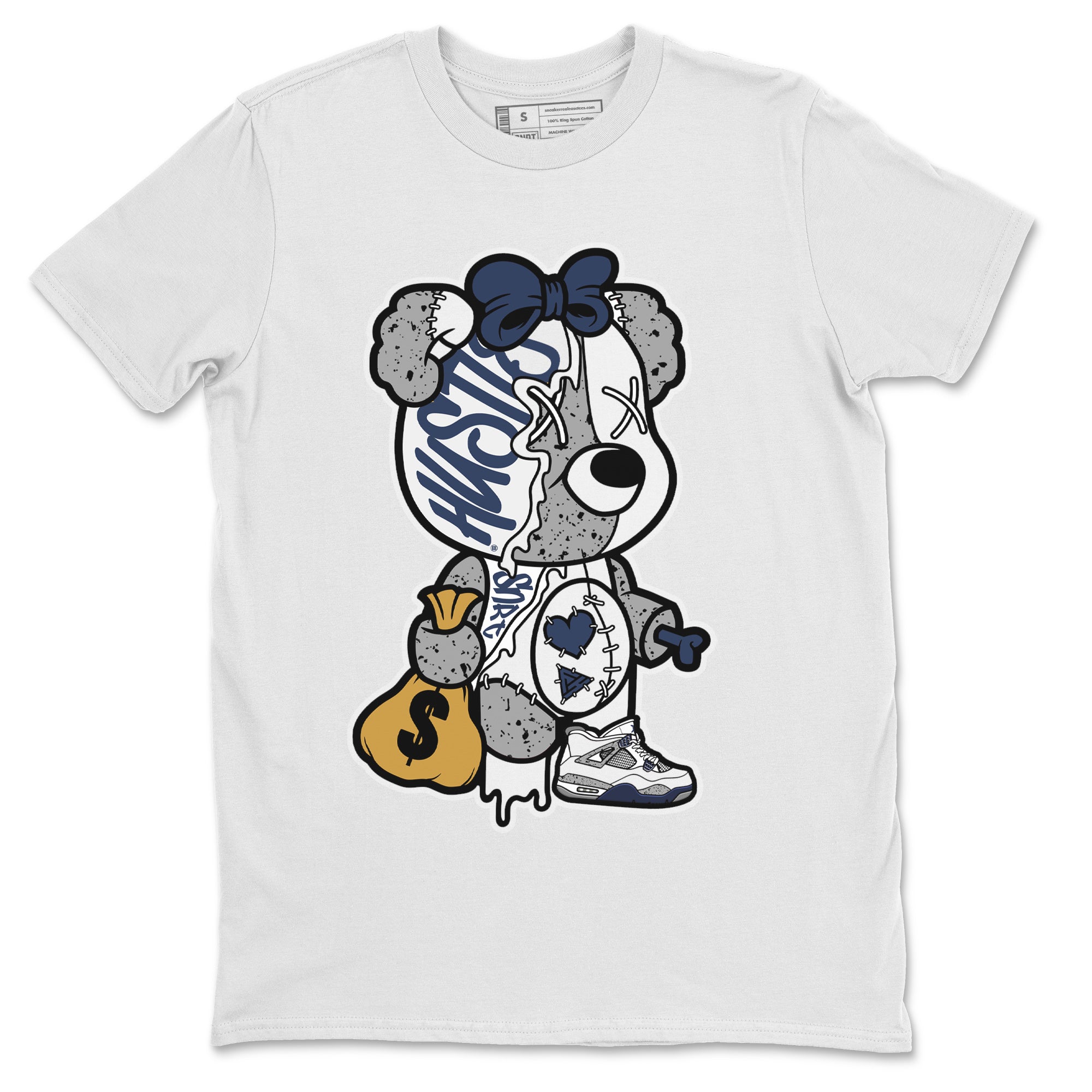 Stitched Hustle Bear Unisex Tops - Air Jordan 4 Midnight Navy